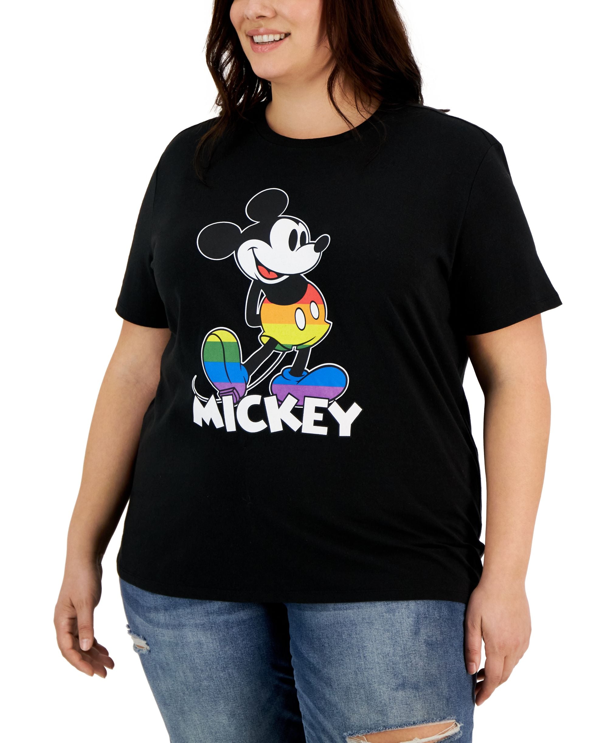 Trendy Plus Size Rainbow Mickey Mouse T-Shirt