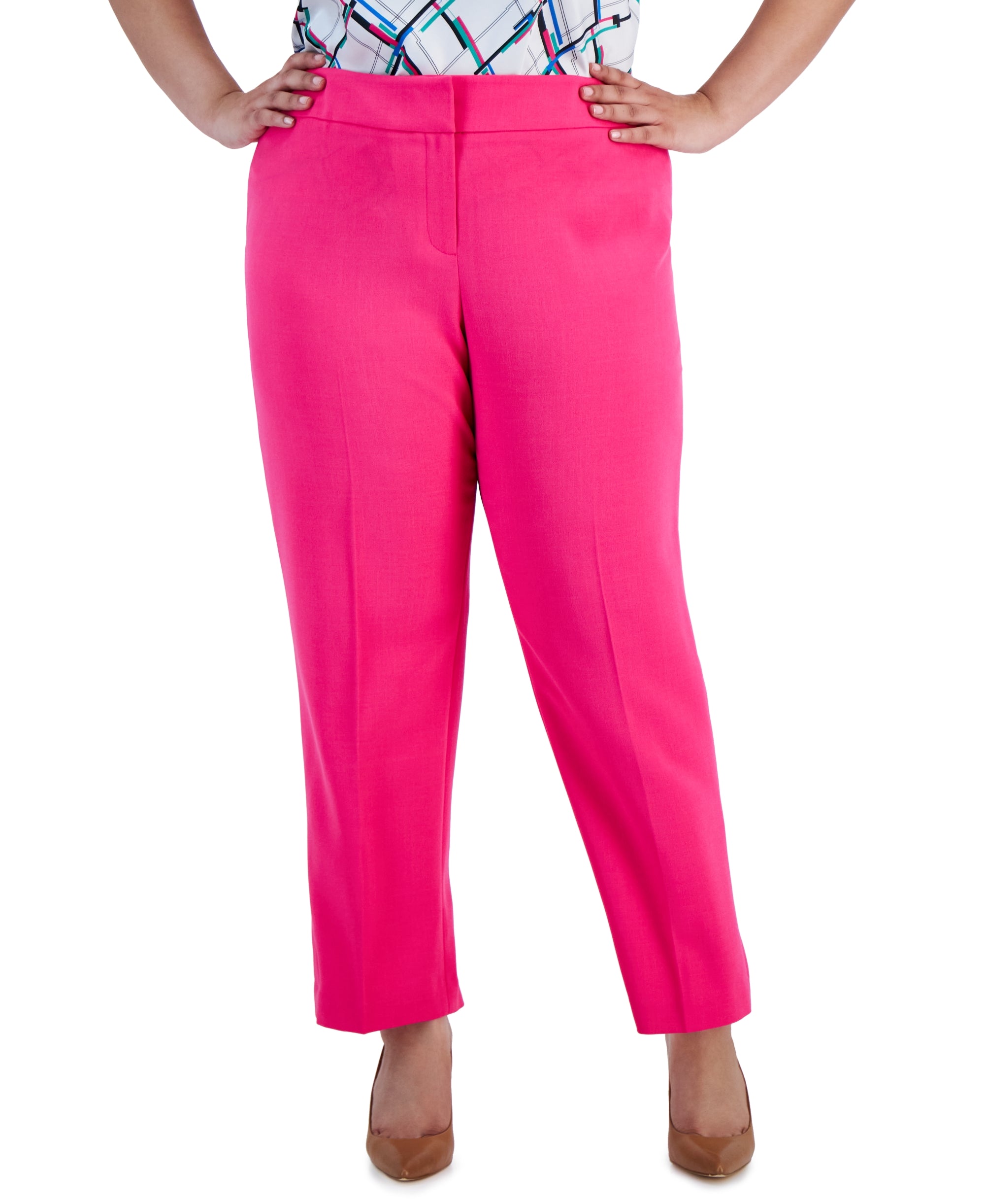 Plus Size Stretch Crepe Mid-Rise Ankle Pants