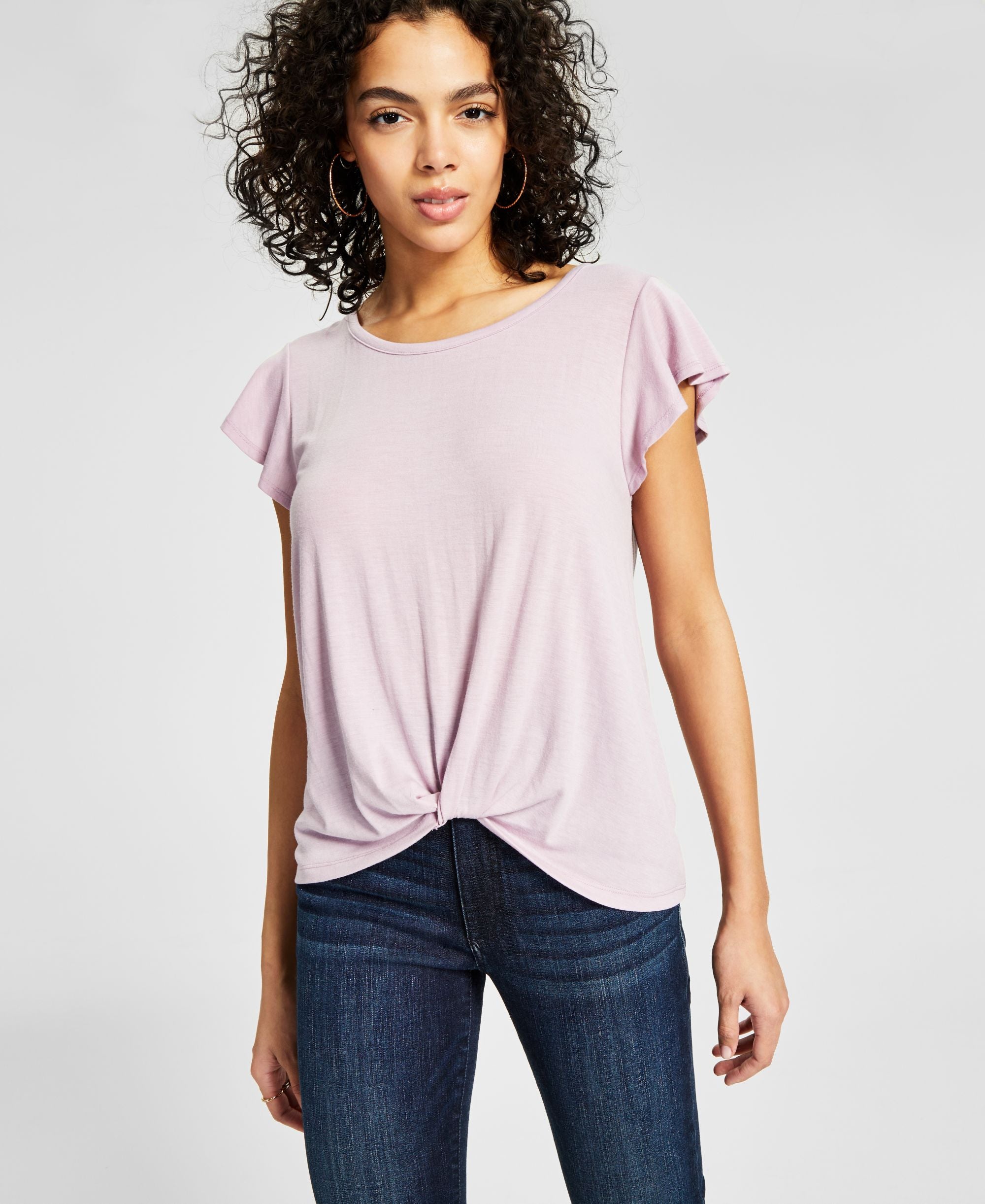 Juniors' Ruffled-Sleeve Twist-Hem Top