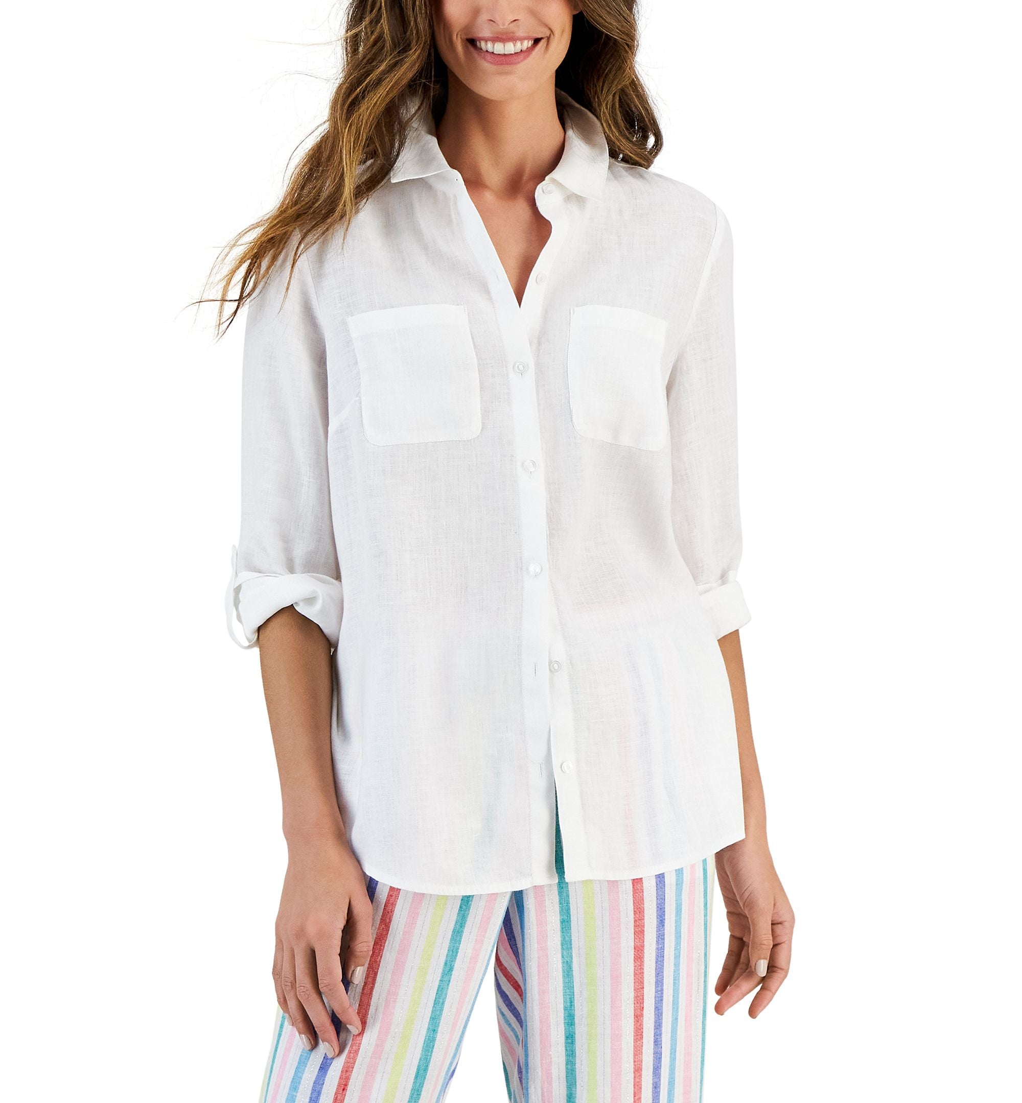 Petite 100% Linen Button-Front Shirt