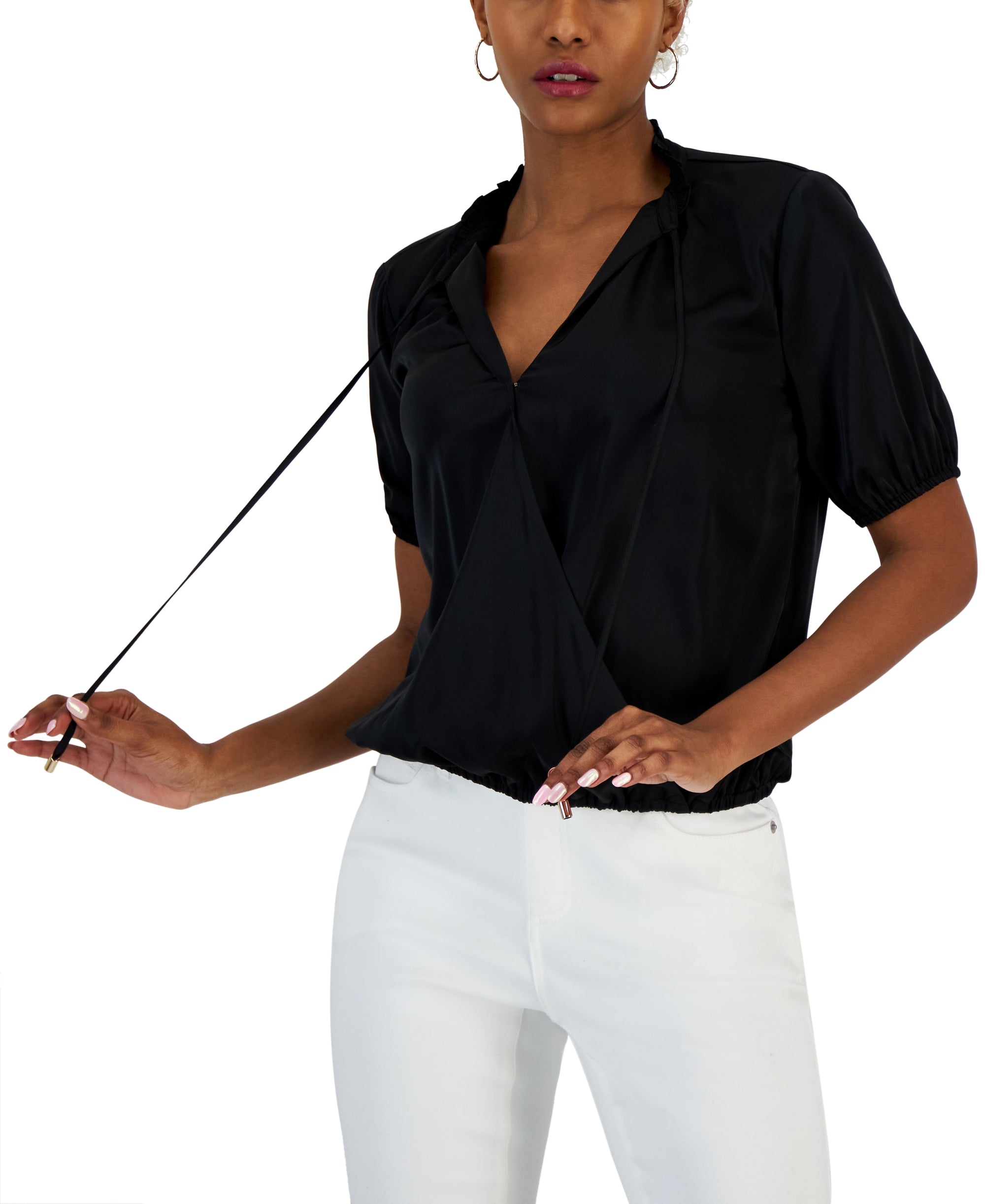 INC International Concepts Women's Surplice Tie-Neck Top