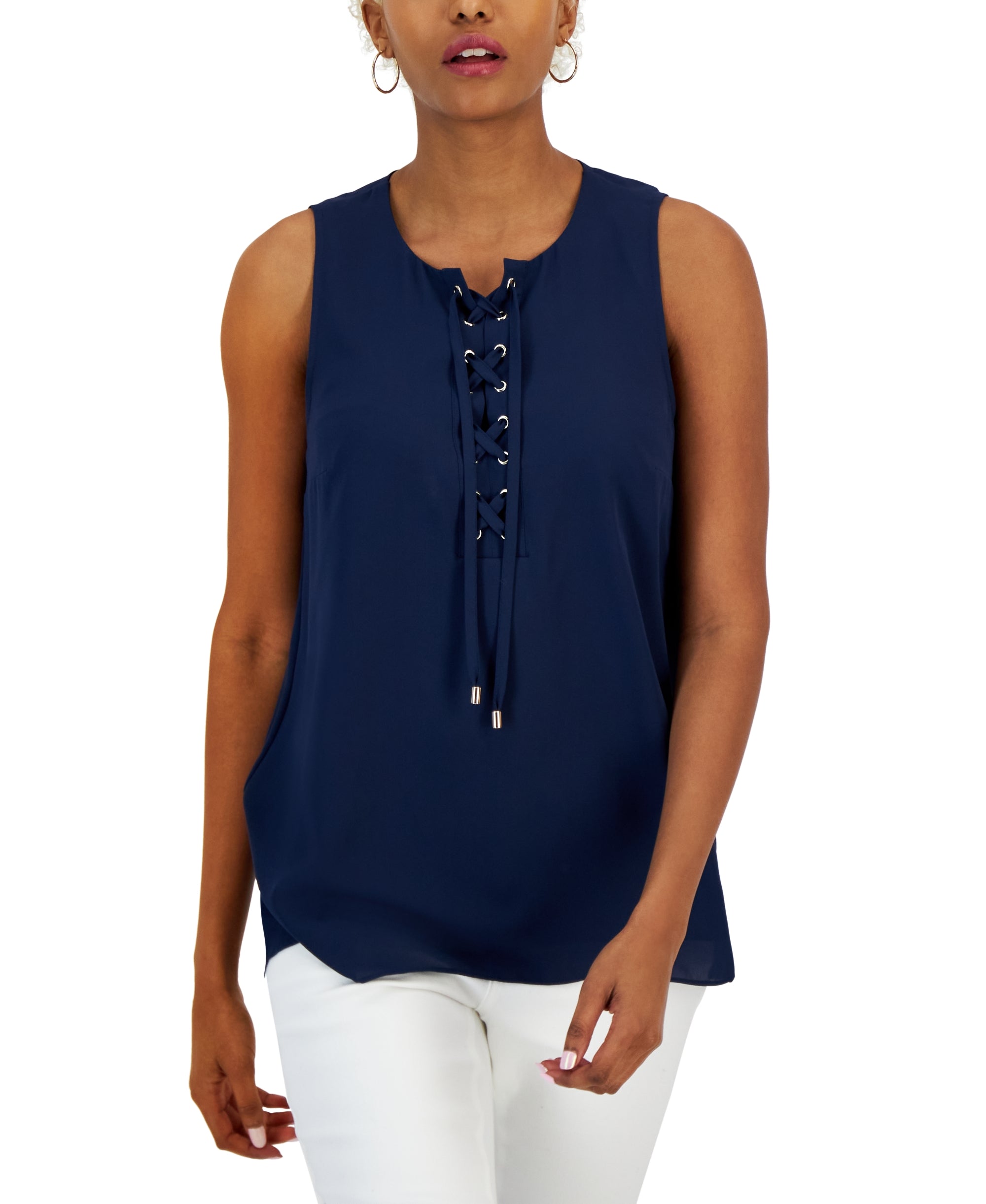 Women's Tie-Front Sleeveless Tunic Indigo Sea S