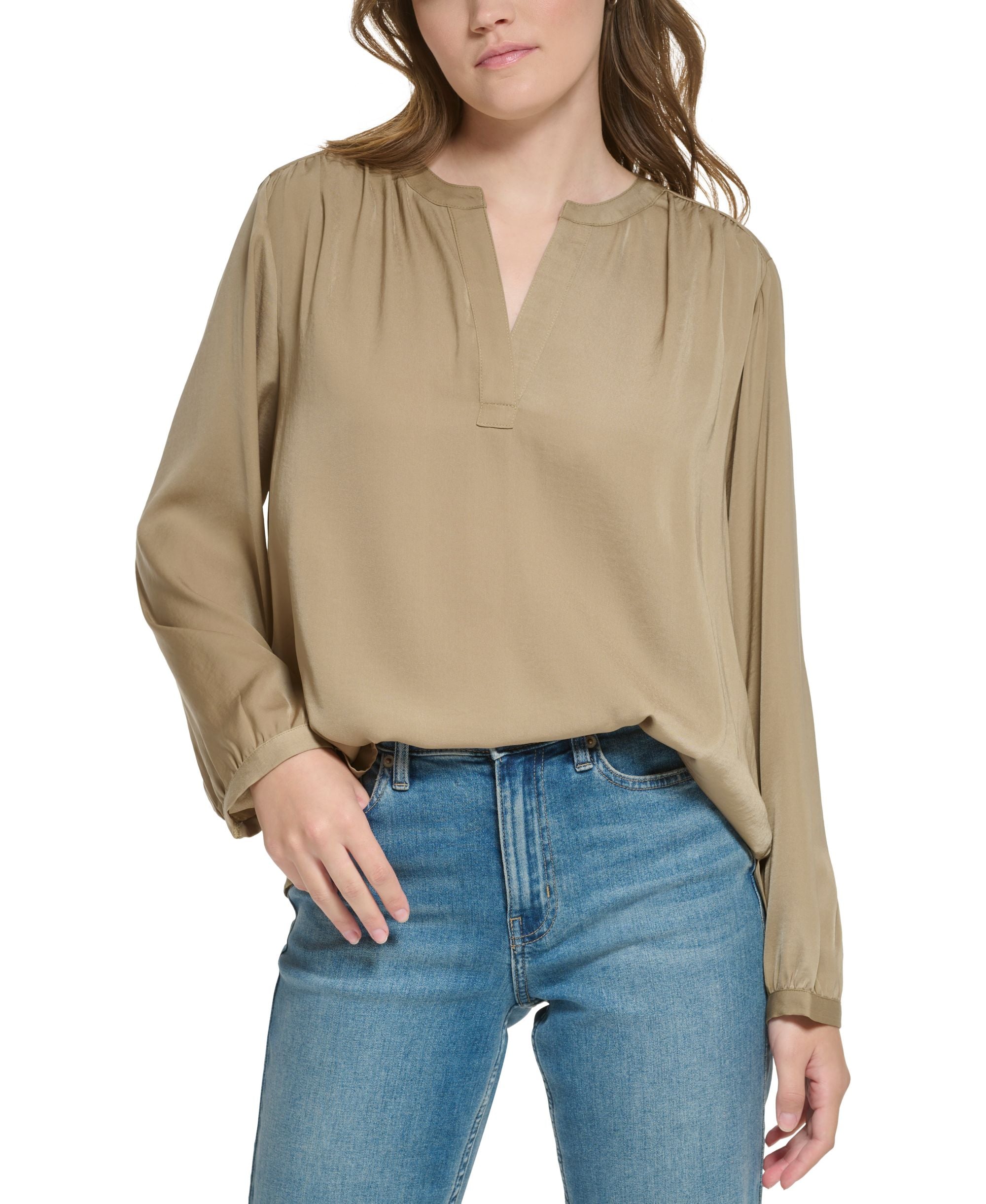 Petite Long-Sleeve Henley Top