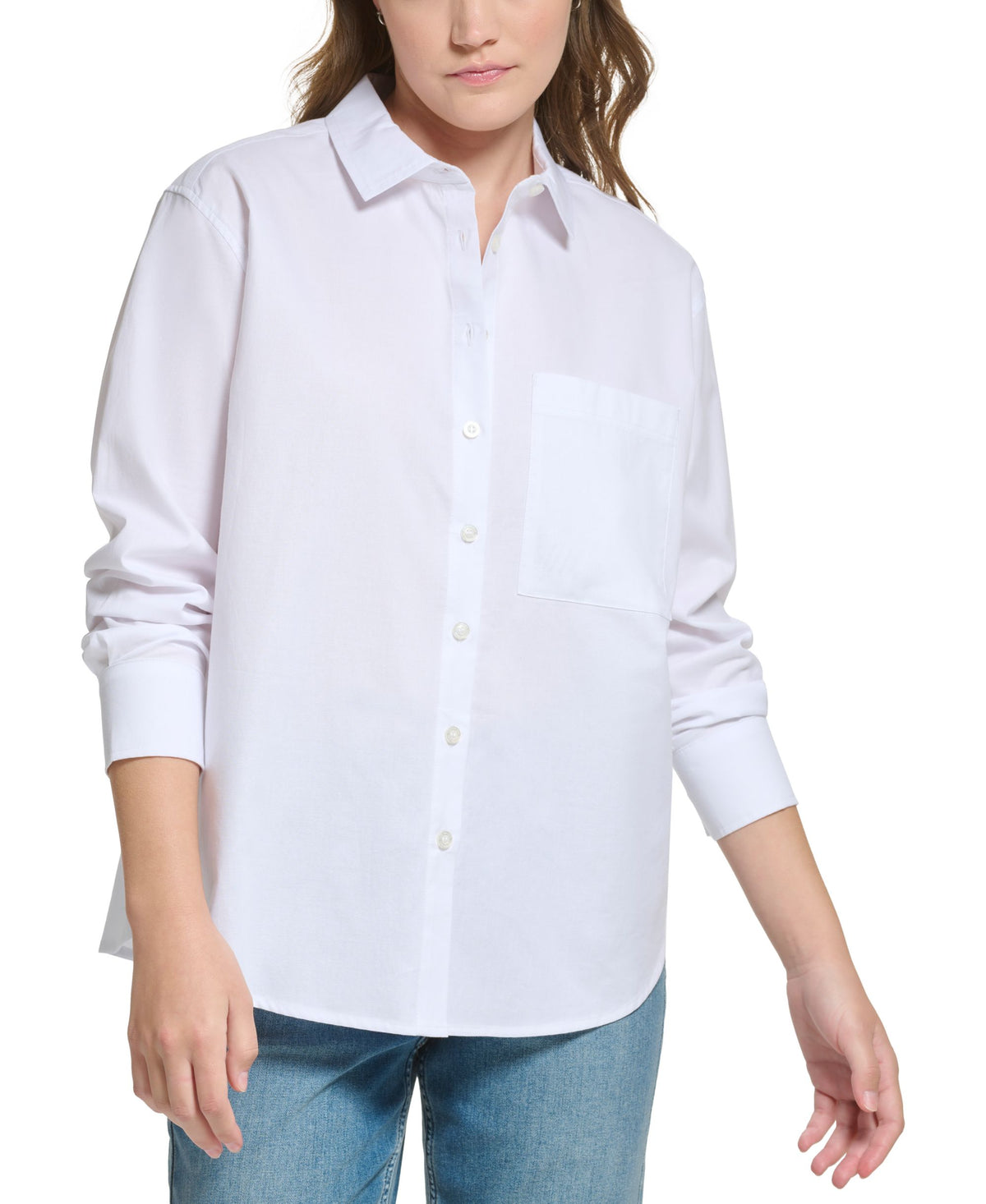 Petite Long-Sleeve Poplin Button-Down Shirt