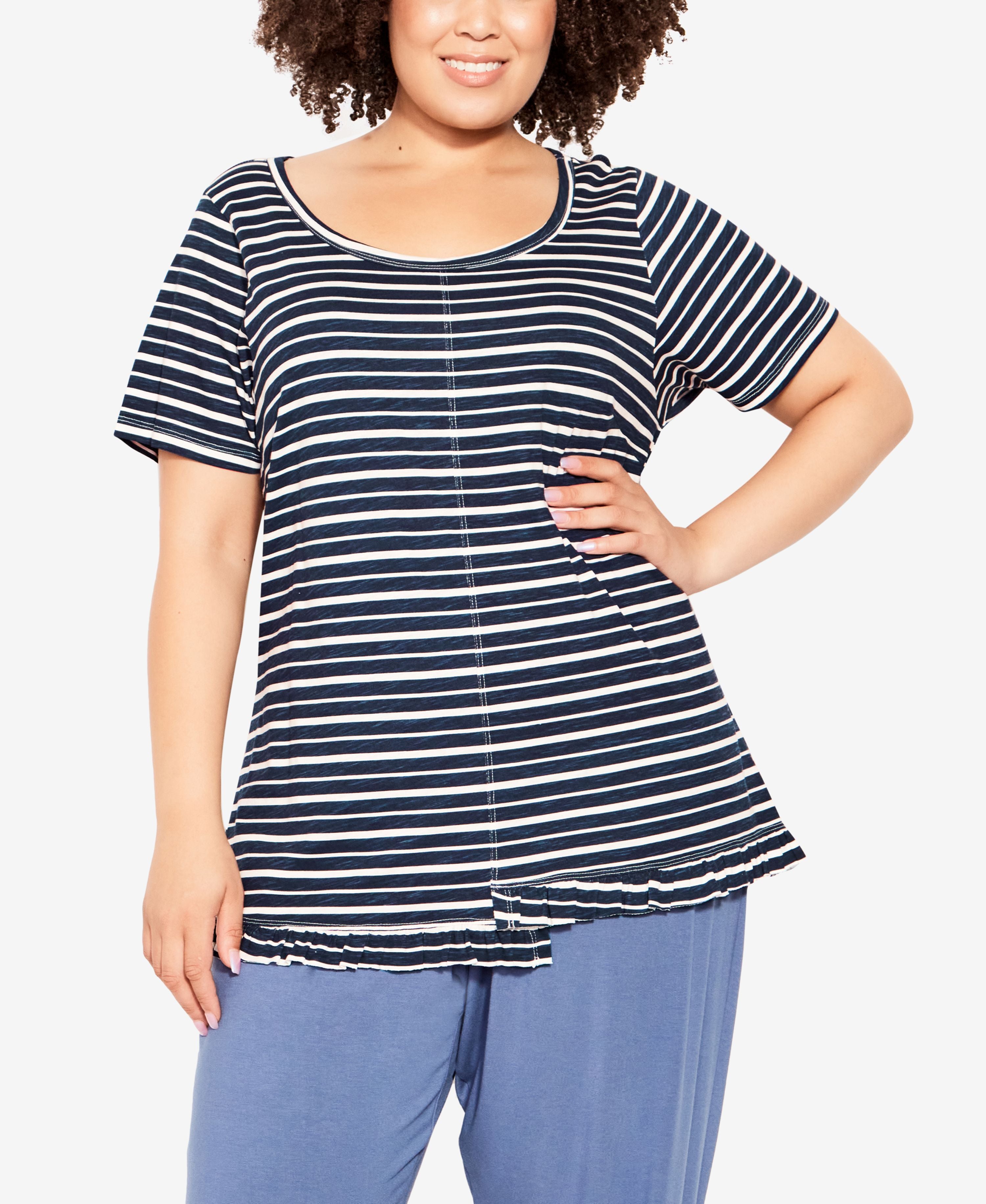 Plus Size Mae Ruffle Stripe Top