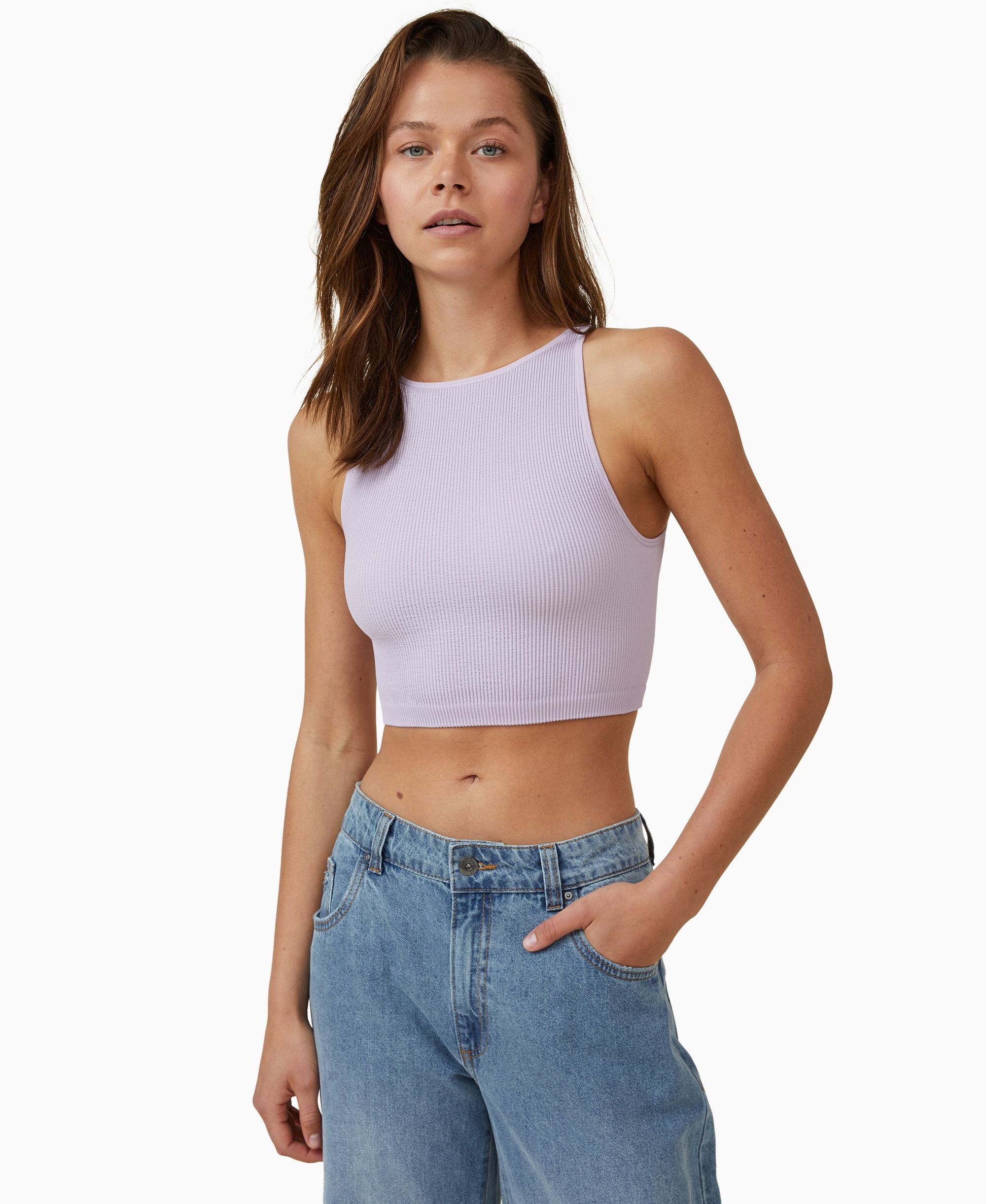 Women's Seamless High-Neck Cropped Tank Top