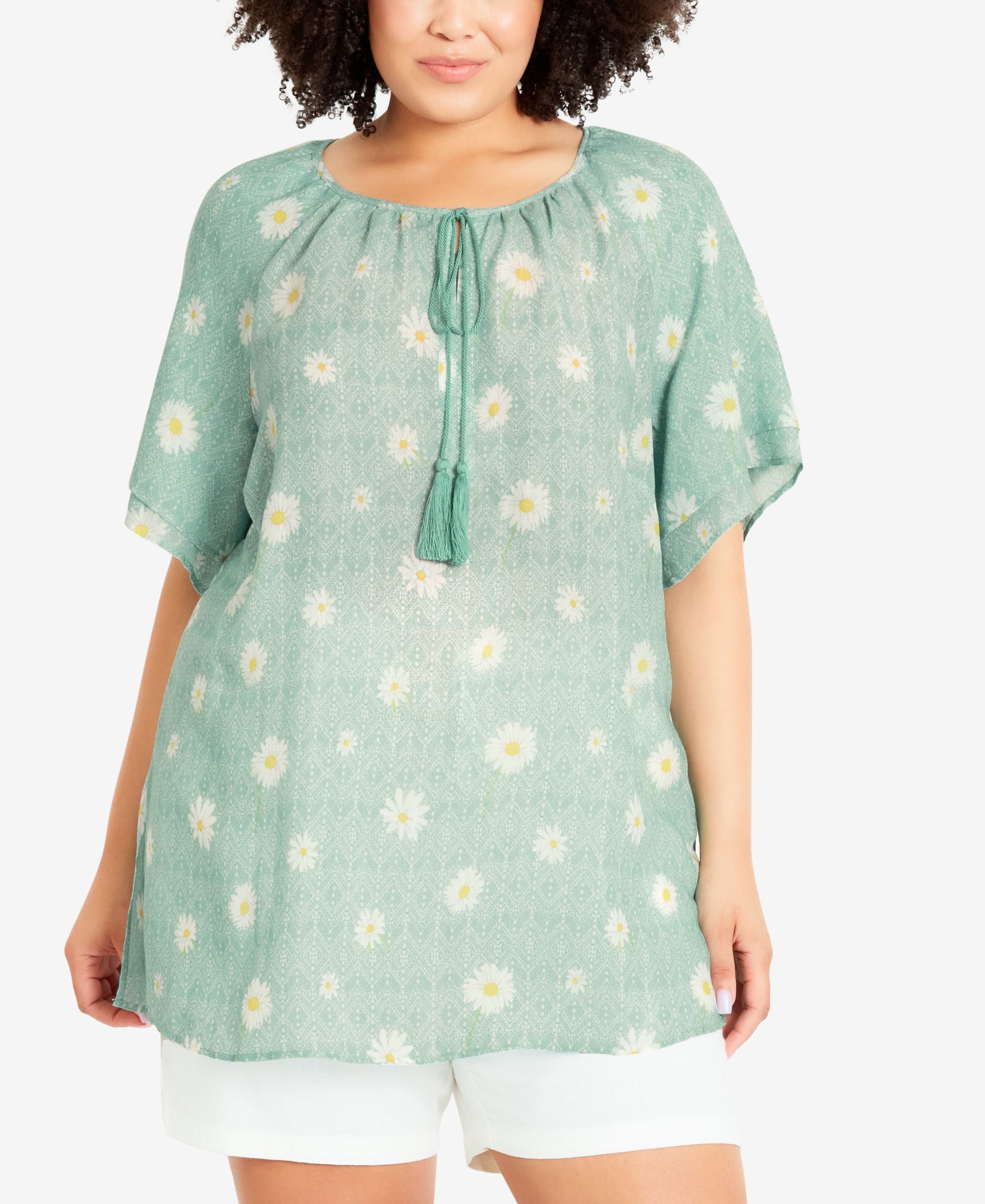 Plus Size Medallion Peasant Top