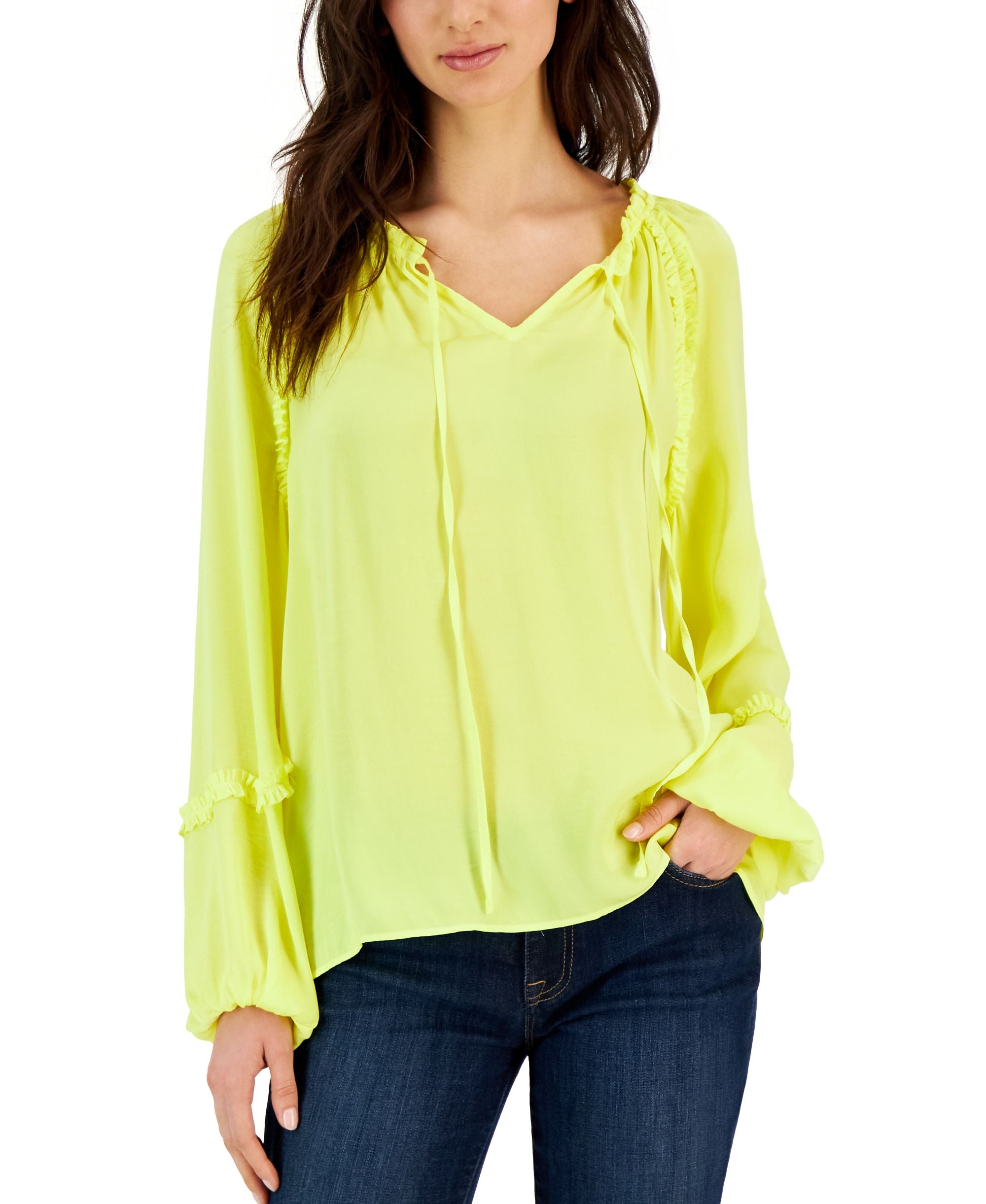 Women's Airflow Ruffled Split-Neck Top