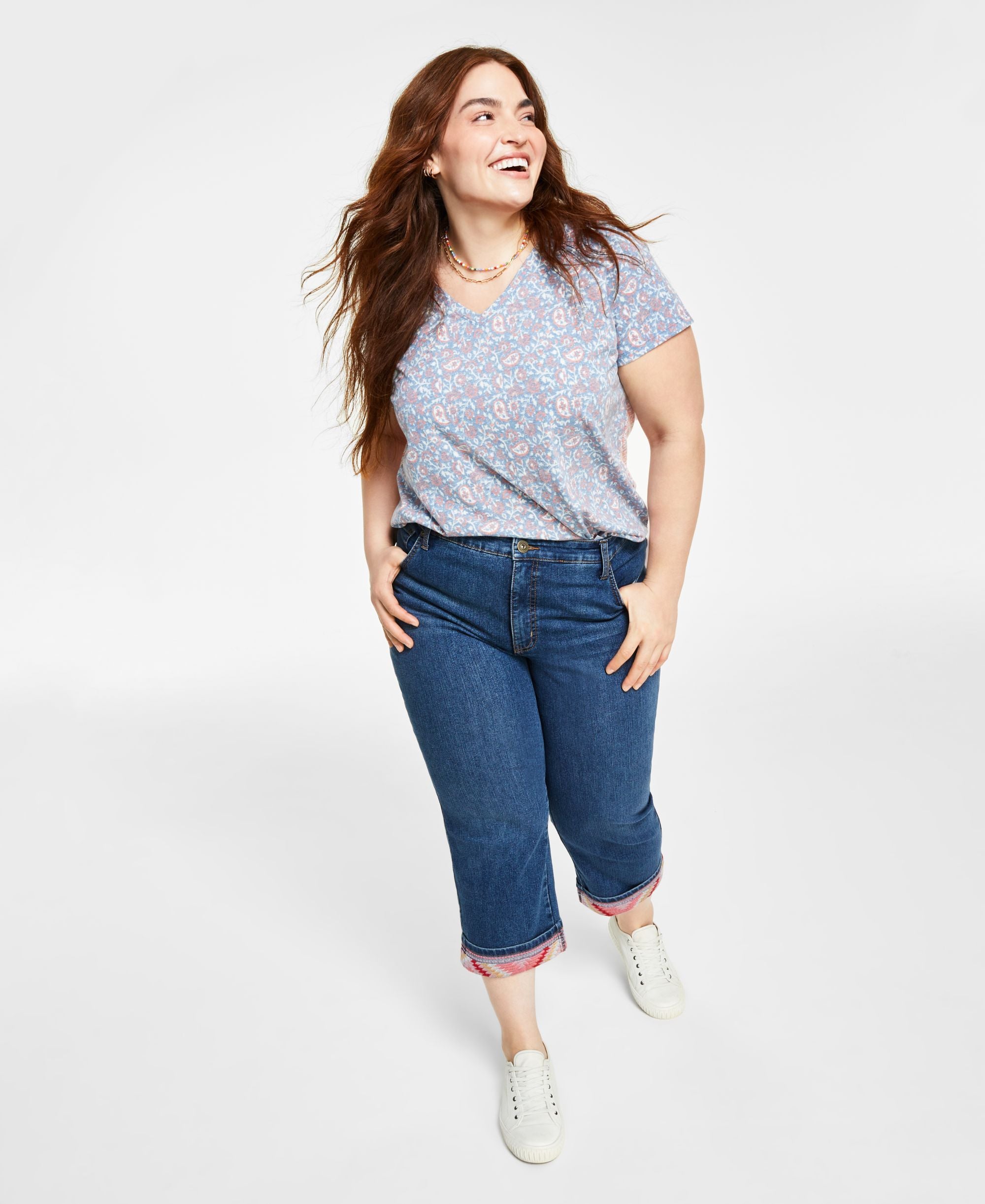 Plus Size Curvy Cuffed Capri Jeans