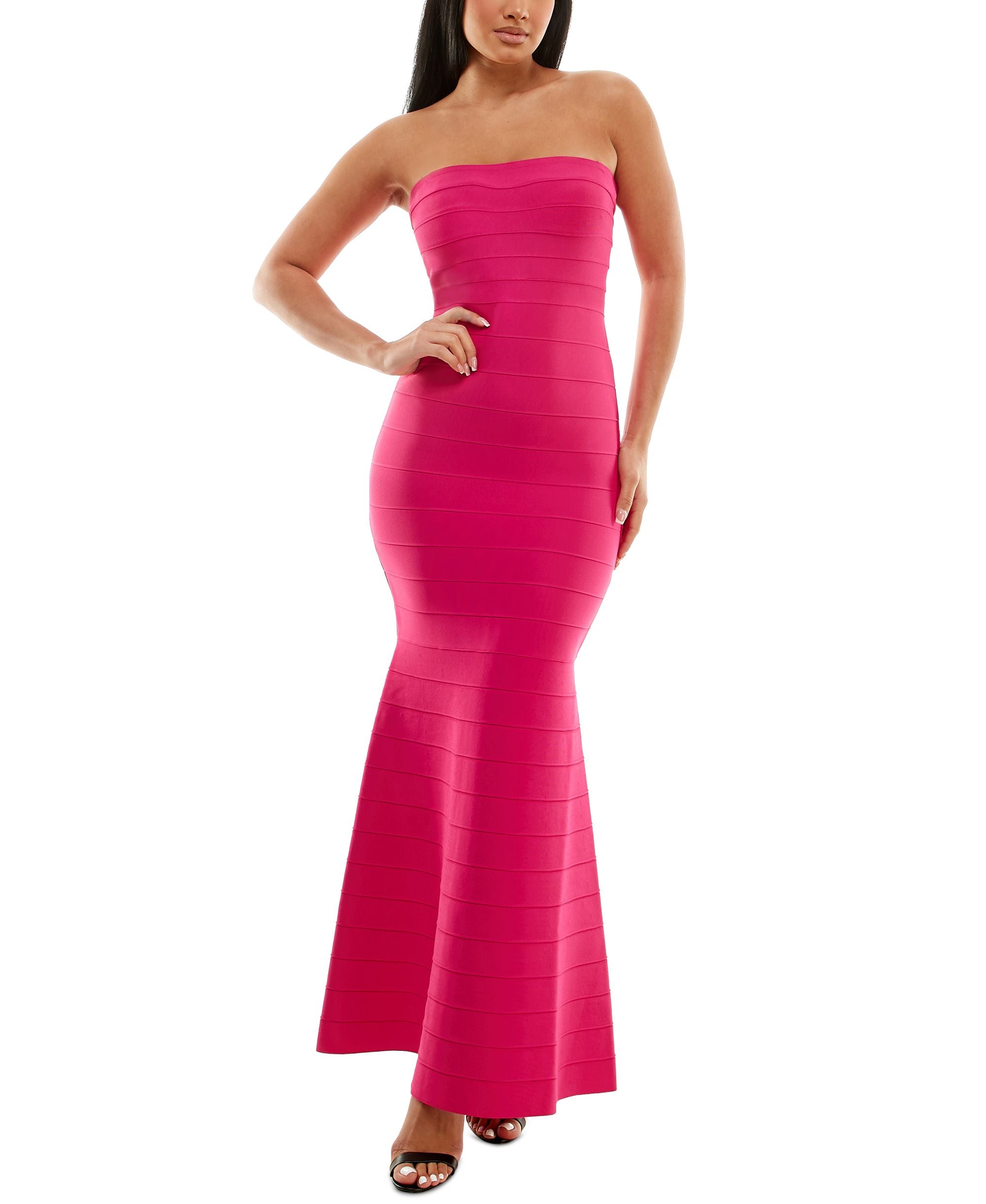 Strapless Bandage-Detail Evening Gown