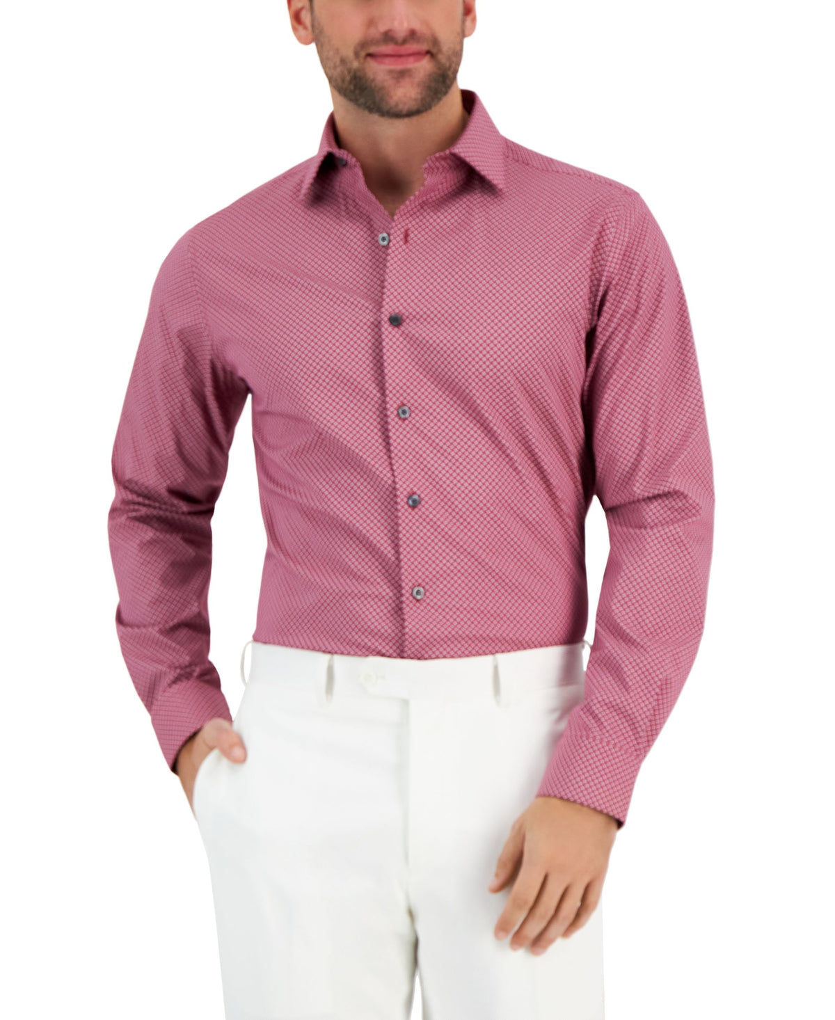 Men's Slim Fit Stain Resistant Puzzle Print Dress Shirt