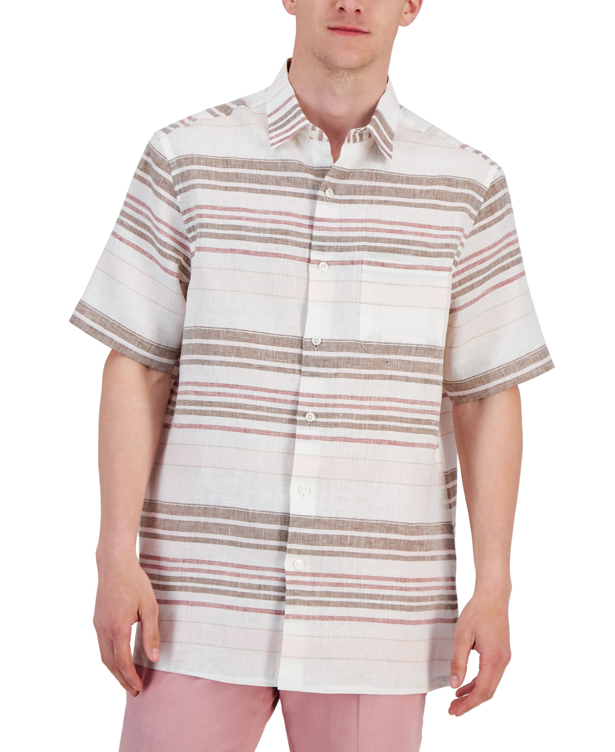 Men's Elevated Central Stripe Linen Shirt