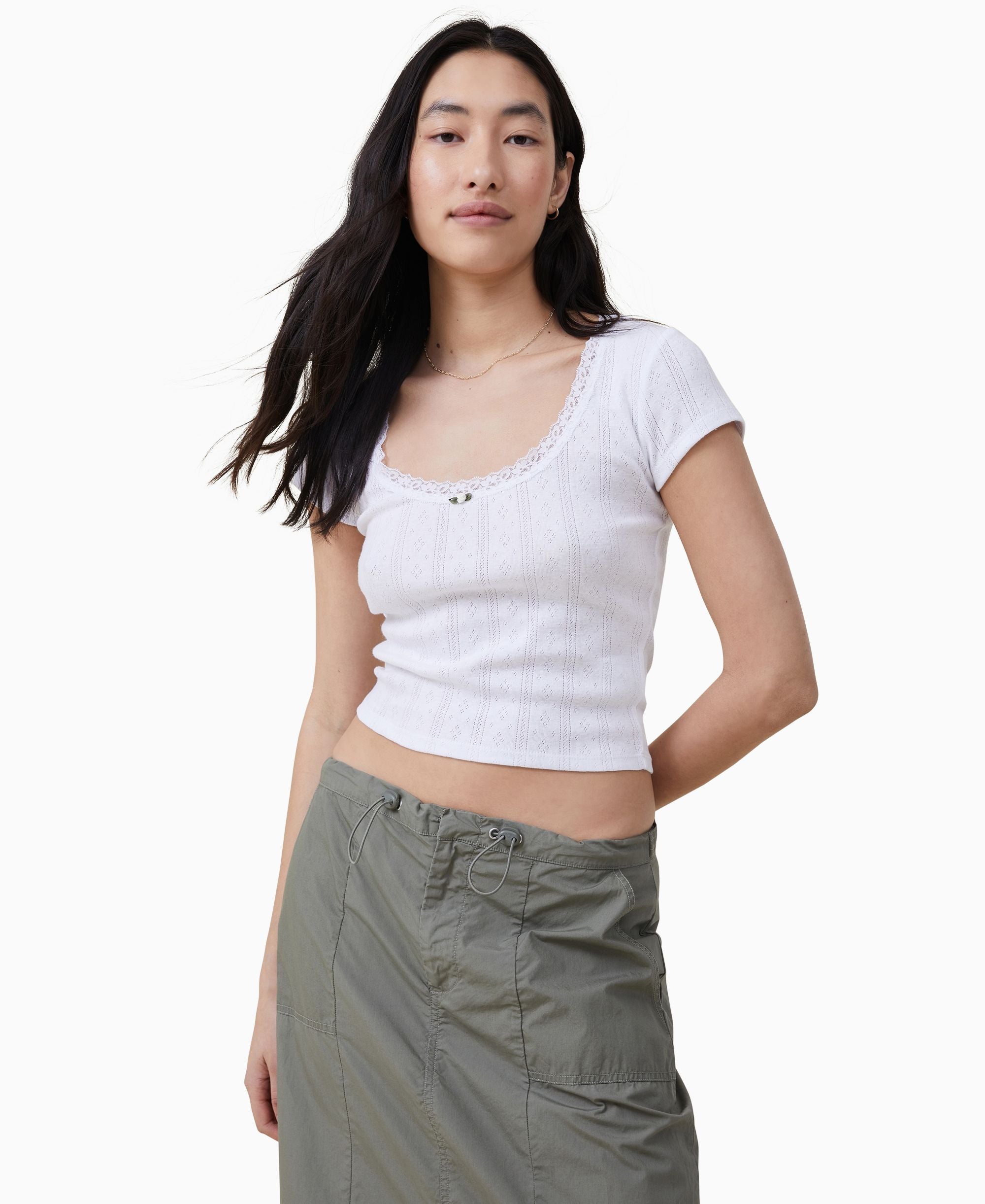 Women's Paige Scoop Neck Lace Trim T-shirt