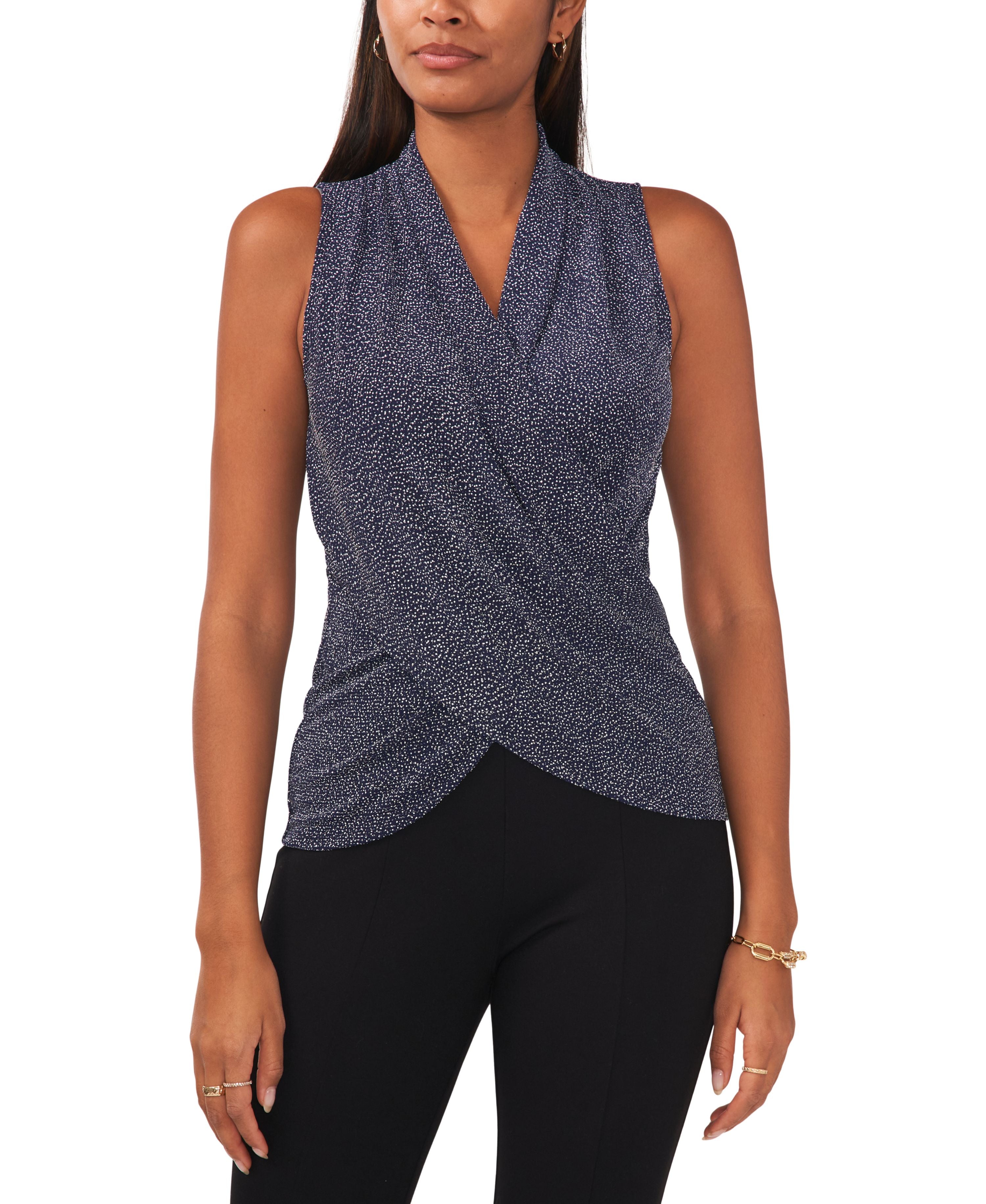 Women's Sleeveless Crossover-Front Glitter Top