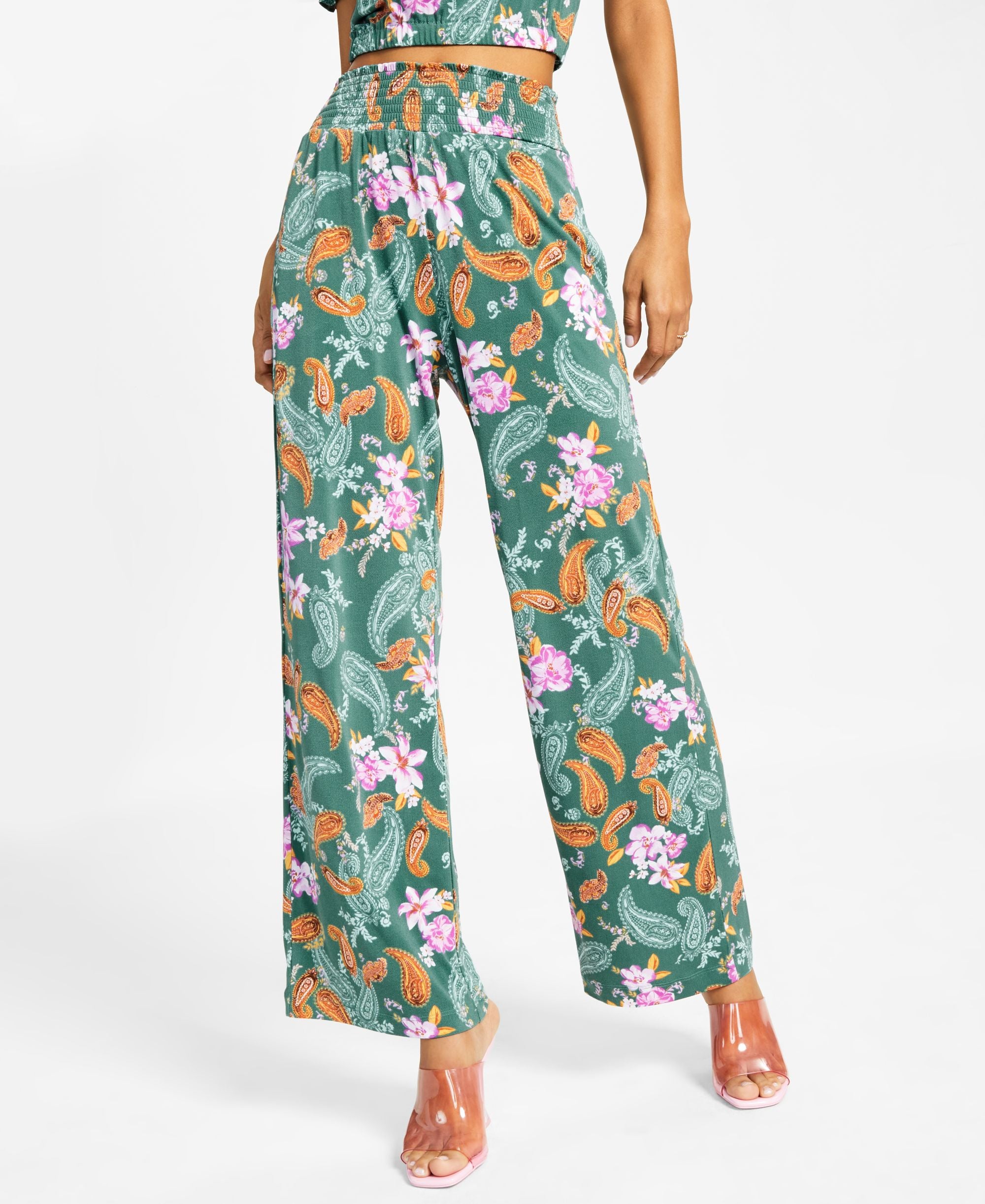 Bar III Petite Paisley Print High Rise Wide Leg Pants