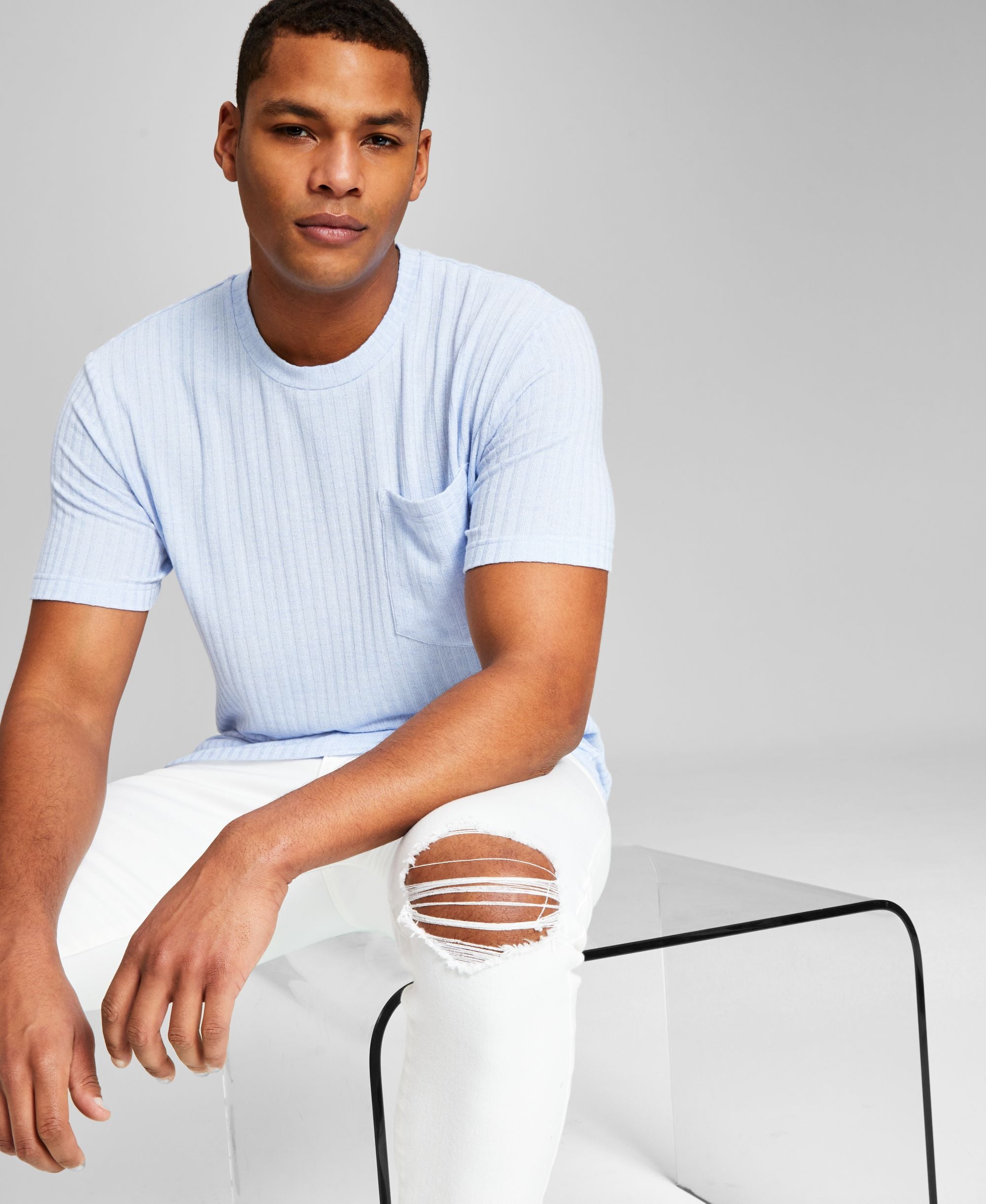 Men's Ribbed Pocket Knit Short-Sleeve Shirt
