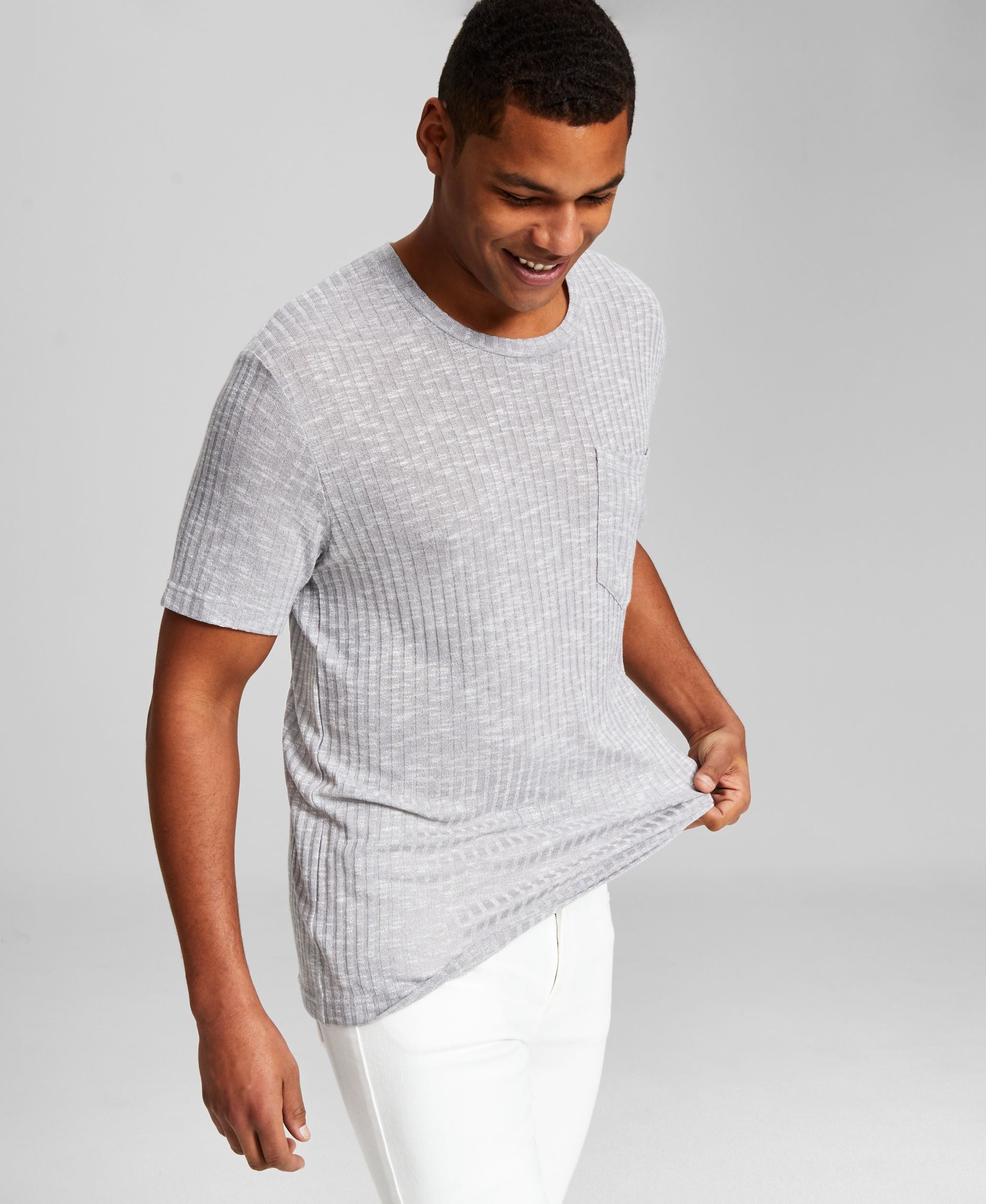 Men's Ribbed Pocket Knit Short-Sleeve Shirt