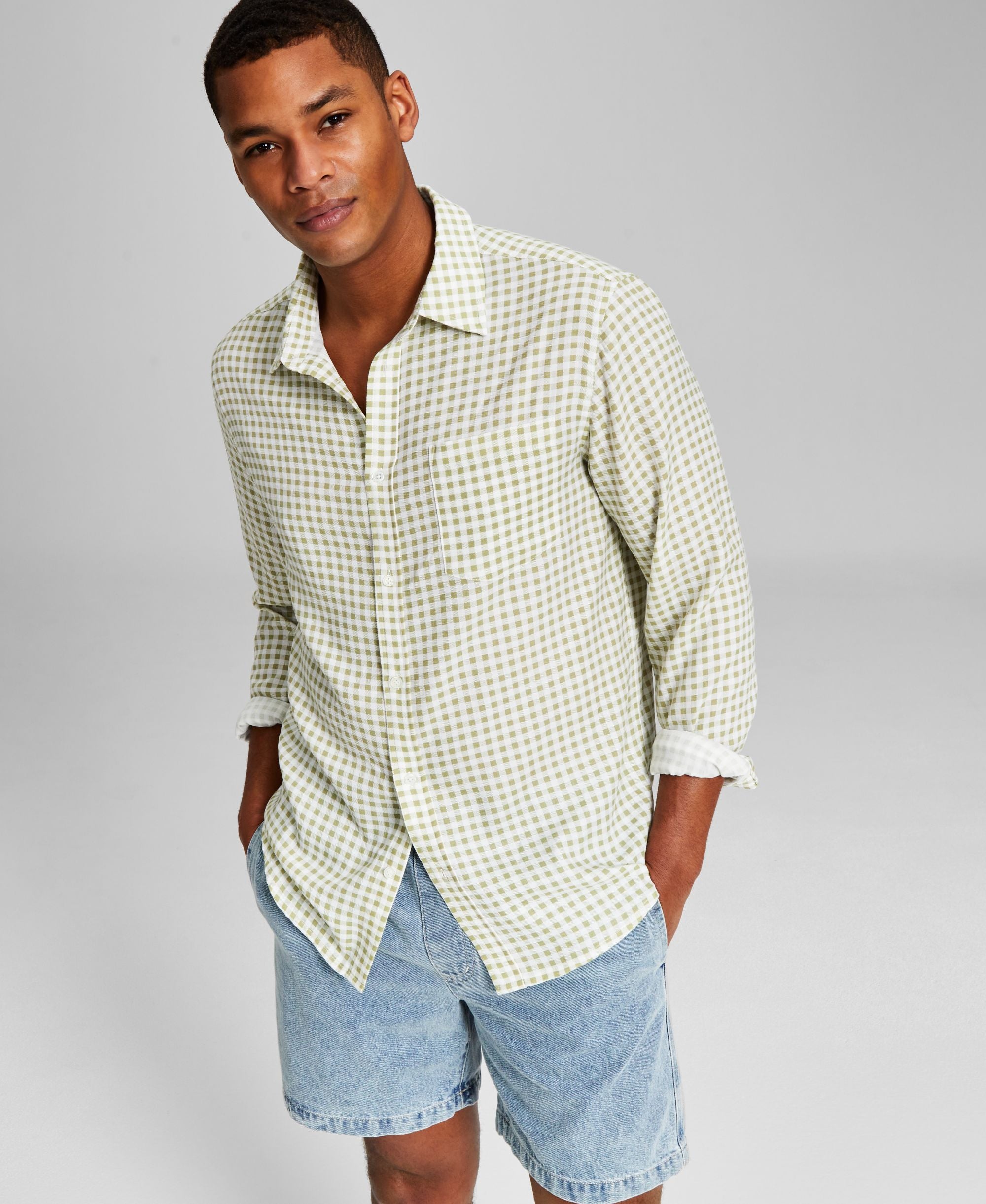 Men's Mini Check Long-Sleeve Button-Up Shirt