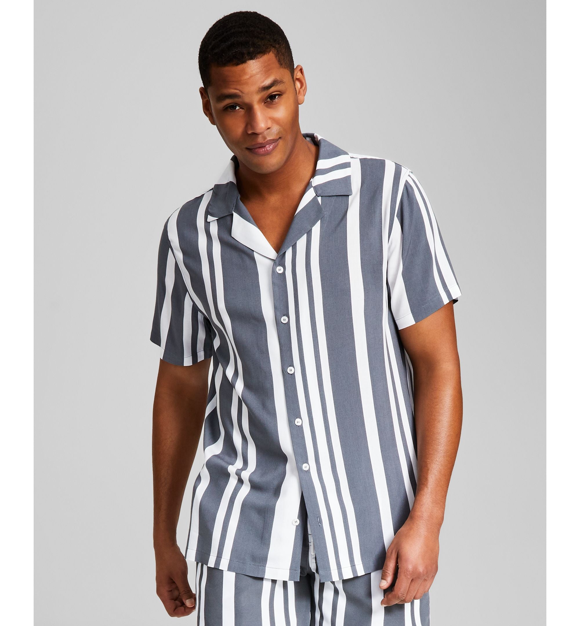 Men's Striped Woven Short Sleeve Camp Shirt