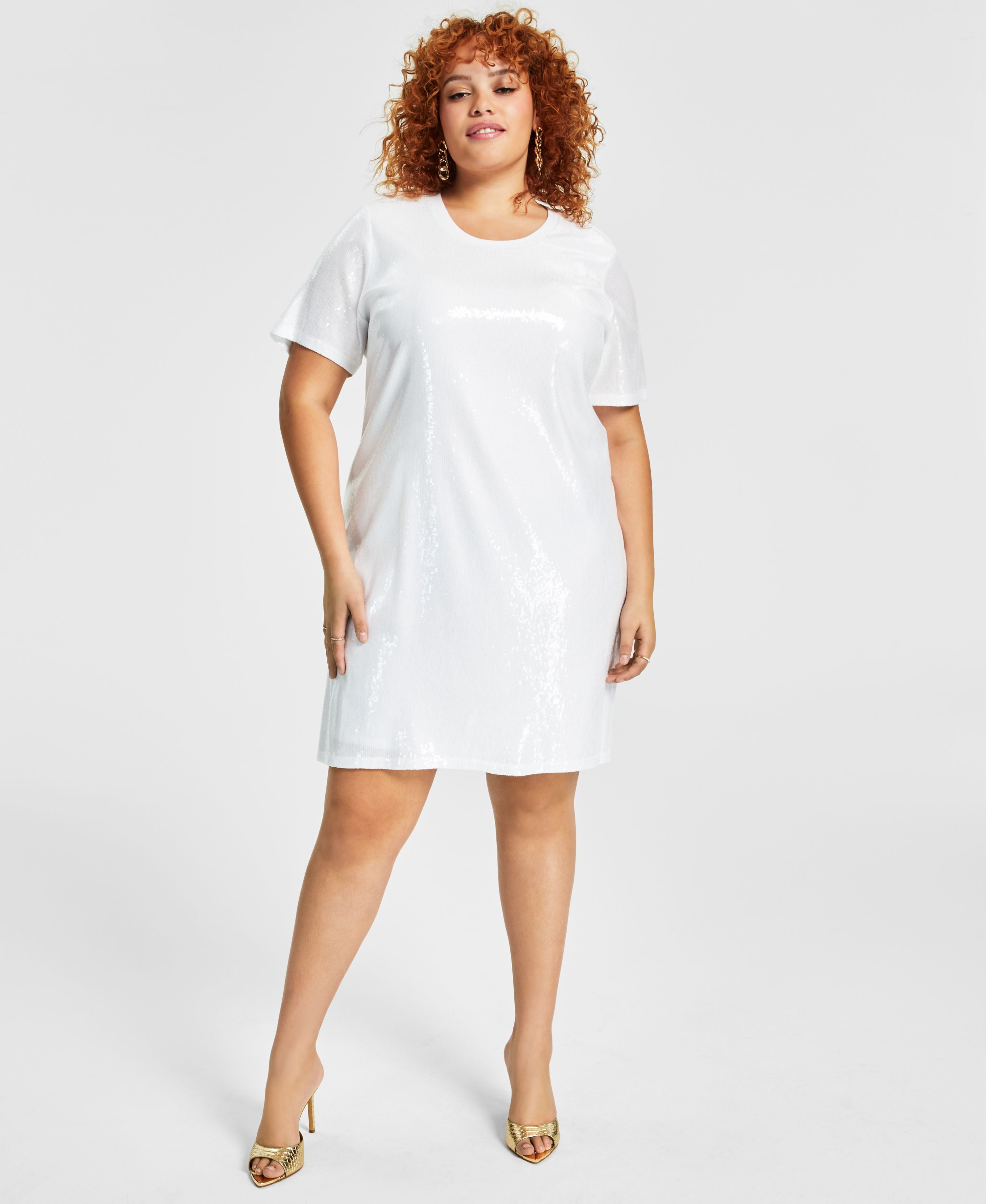 Trendy Plus Size Printed Short-Sleeve Sequin Dress