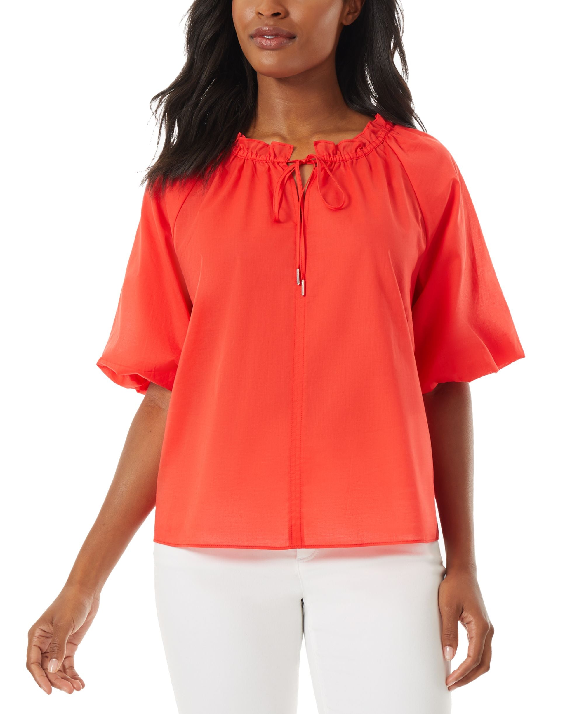 Women's Cotton Puff-Sleeve Peasant Top