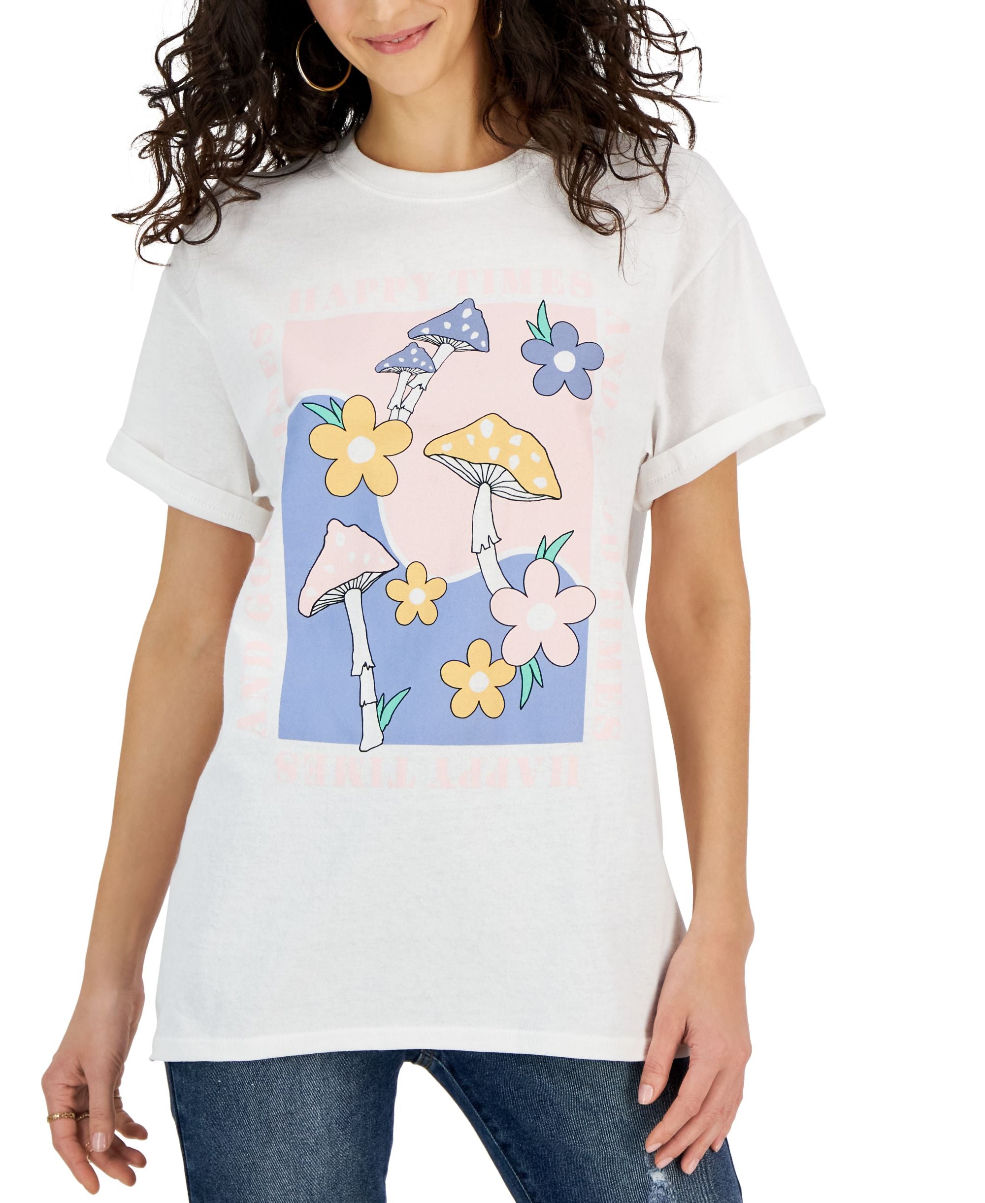 Juniors' Happy Times Graphic Crewneck T-Shirt