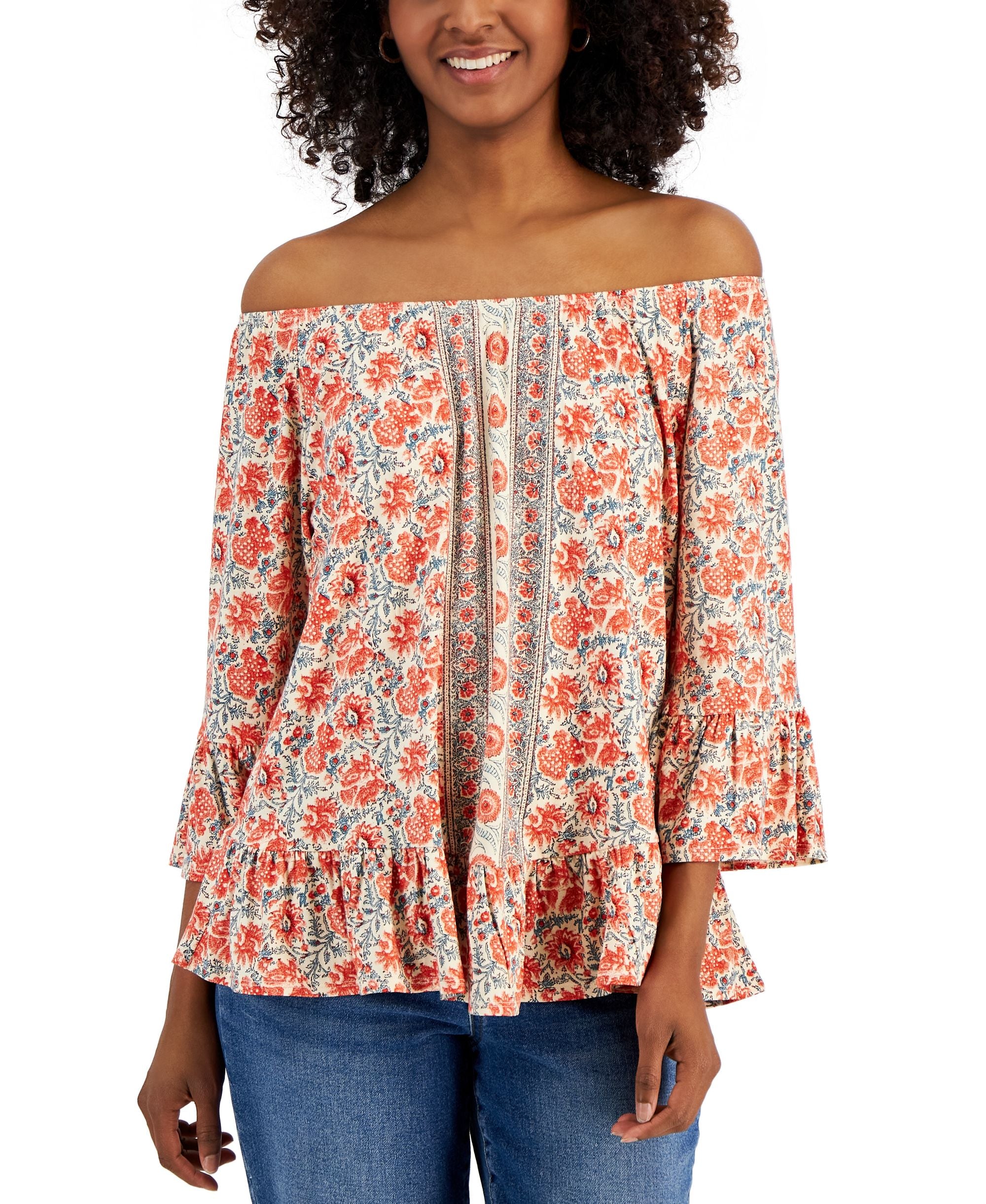 Petite Sunshine Floral On/Off the Shoulder Top