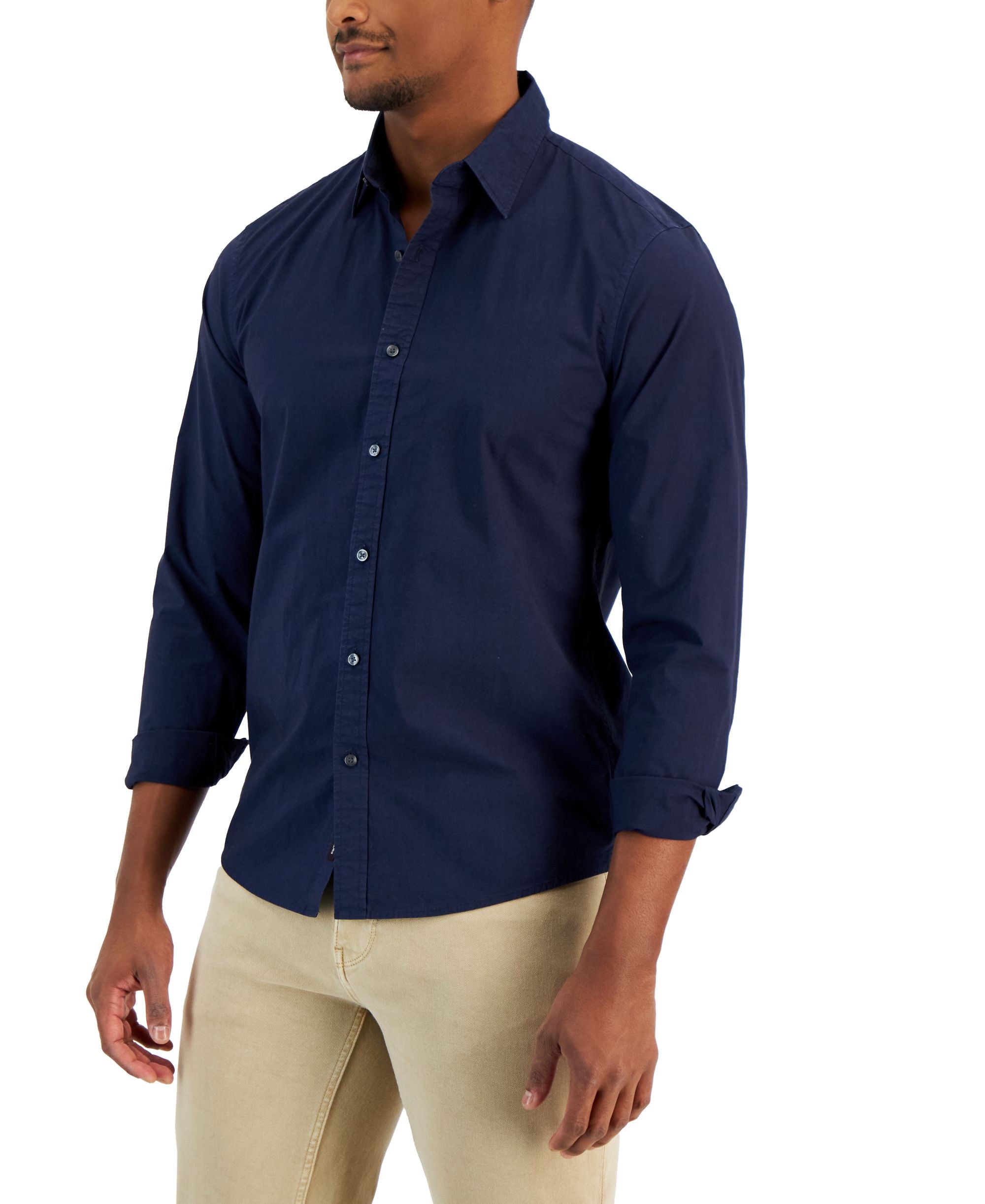 Men's Slim-Fit Solid Garment Dyed Long-Sleeve Button-Up Shirt