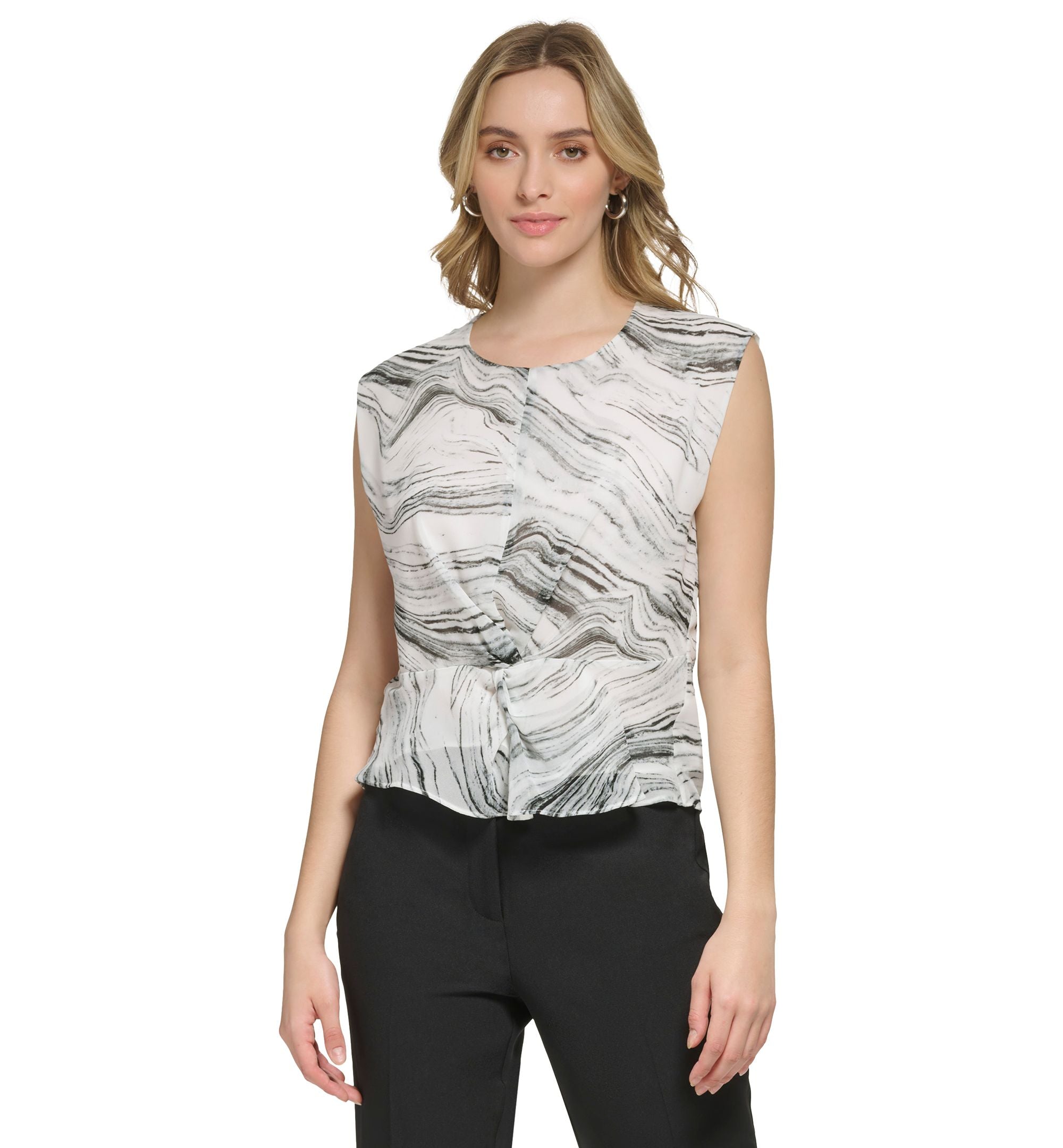 Women's Printed Sleeveless Twist-Front Blouse