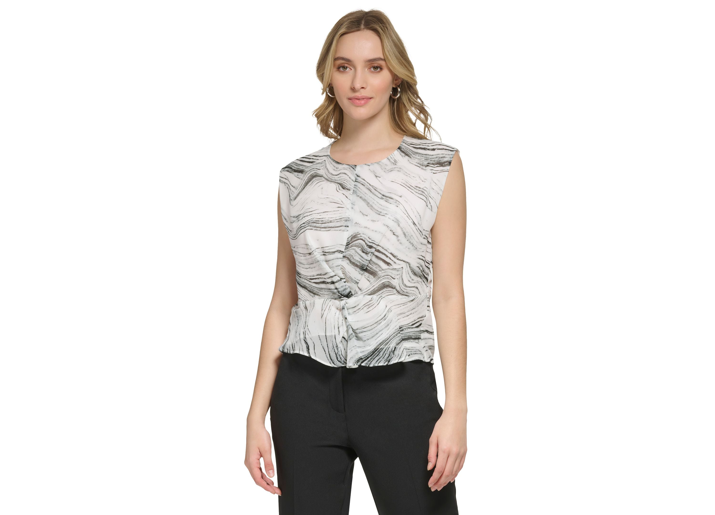 Women's Printed Sleeveless Twist-Front Blouse