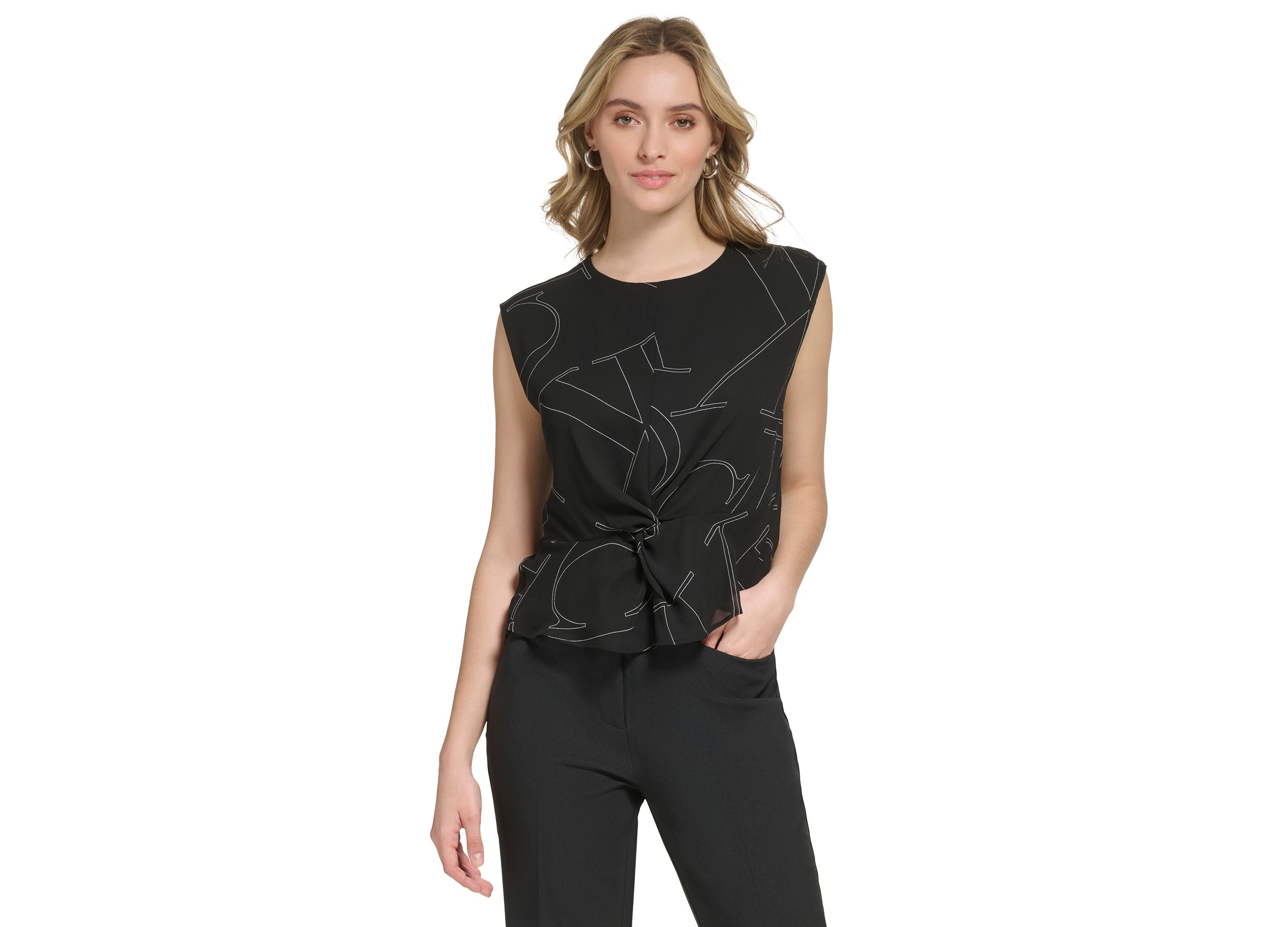 Women's Printed Sleeveless Twist-Front Blouse