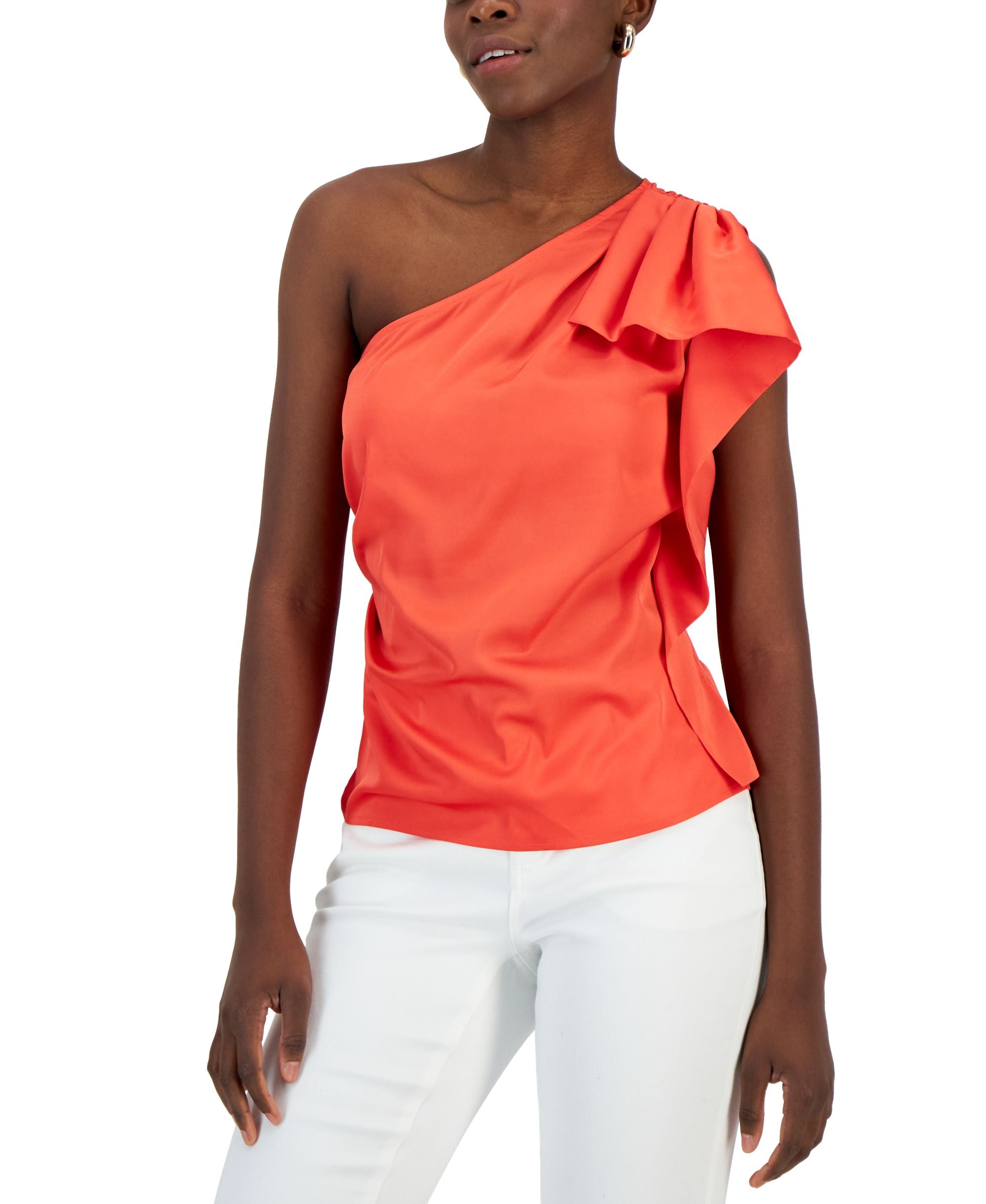 INC International Concepts Womens One Shoulder Ruffled Top