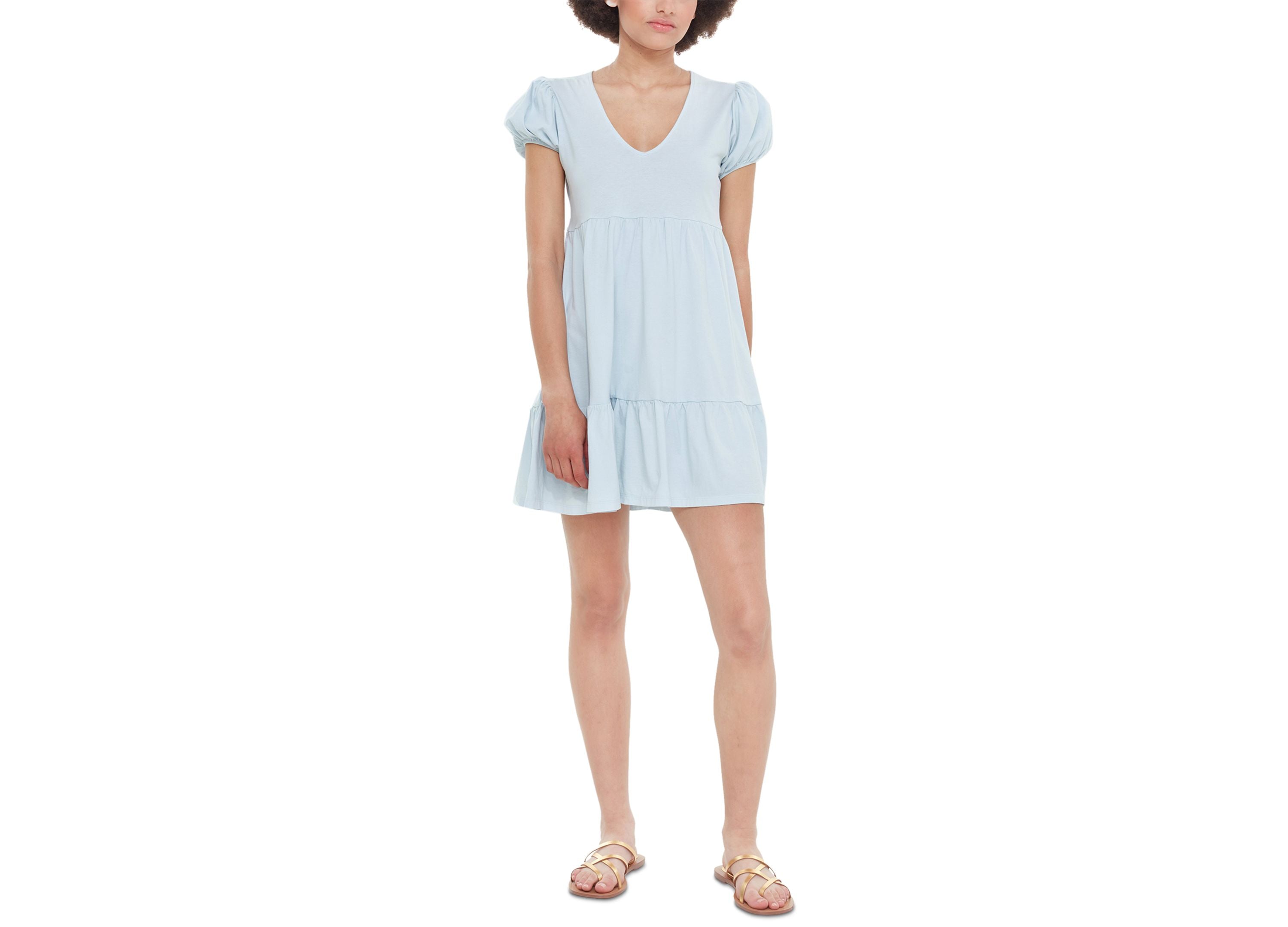 Women's V-Neck Puff-Sleeve Babydoll Dress