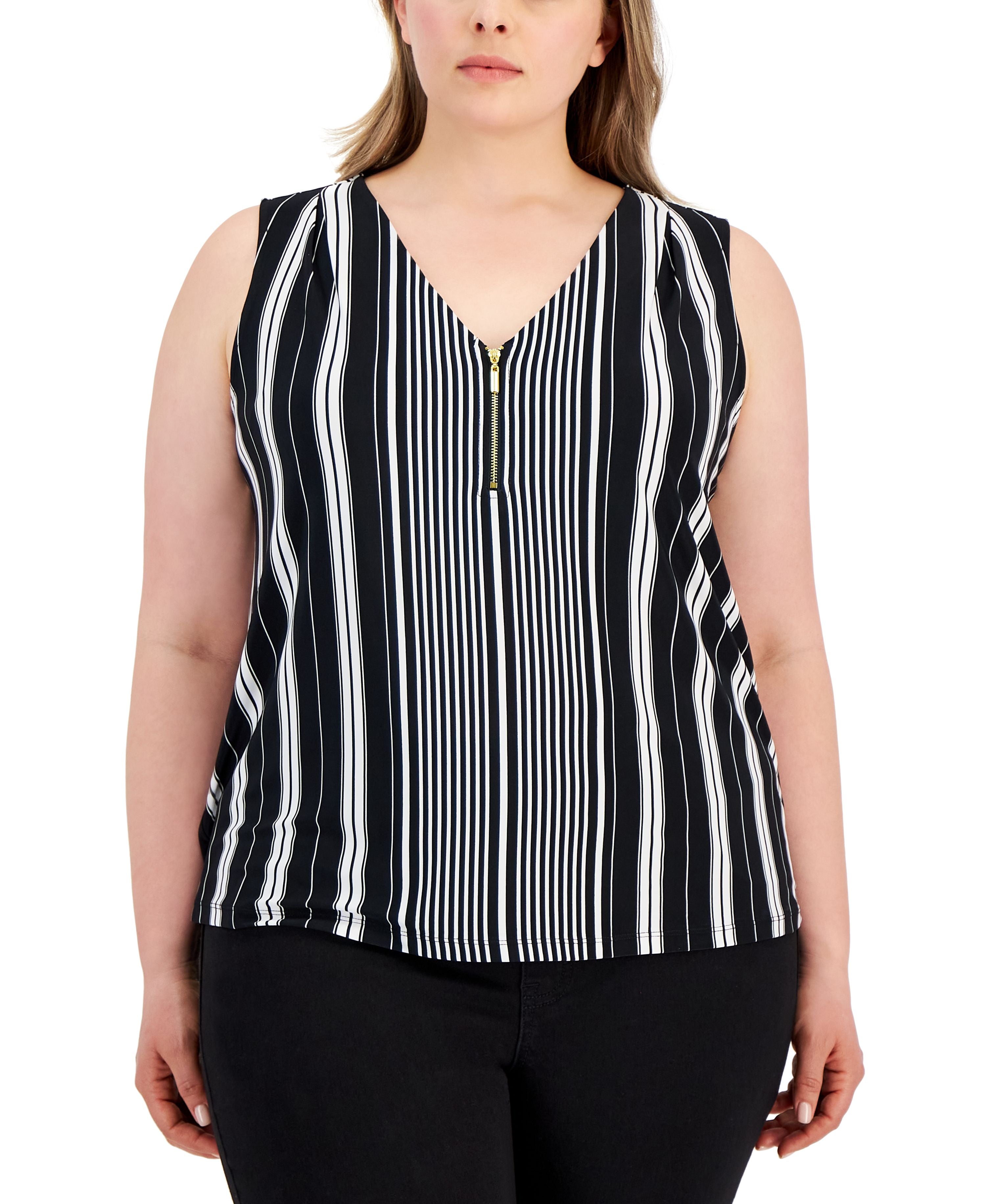 Plus Size Striped Half-Zip Top