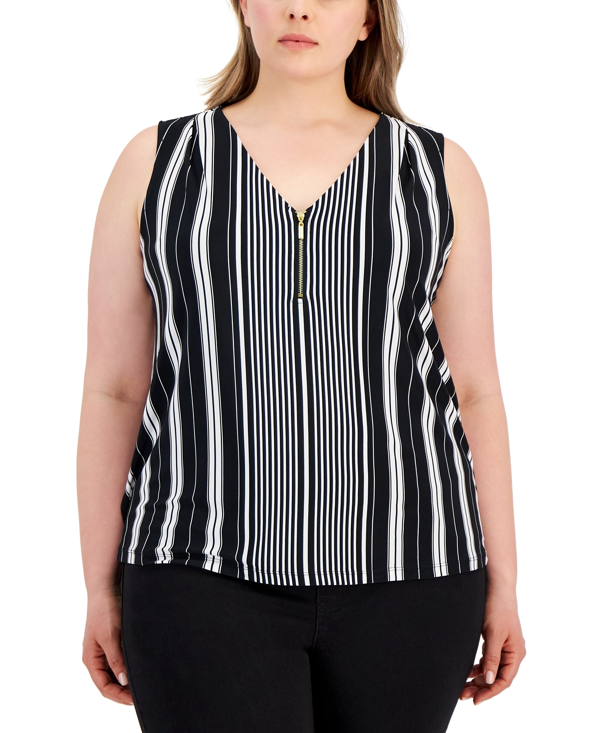 Plus Size Striped Half-Zip Top