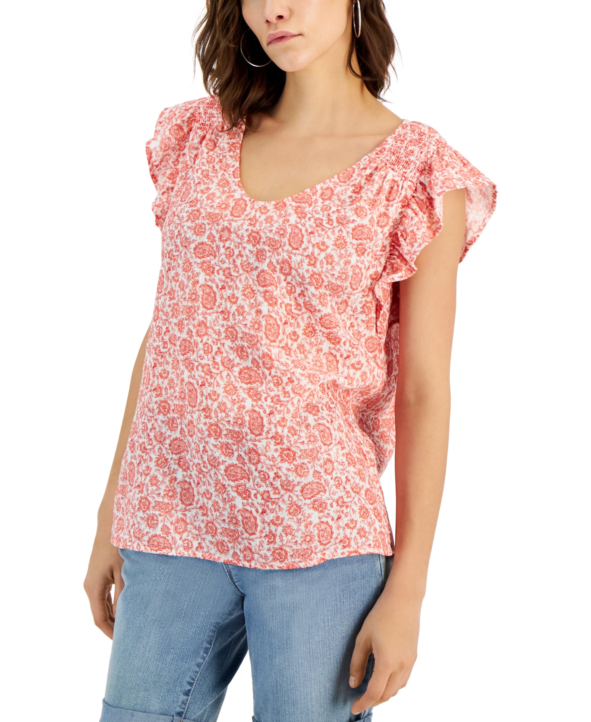 Women's Gauze Flutter-Sleeve Top