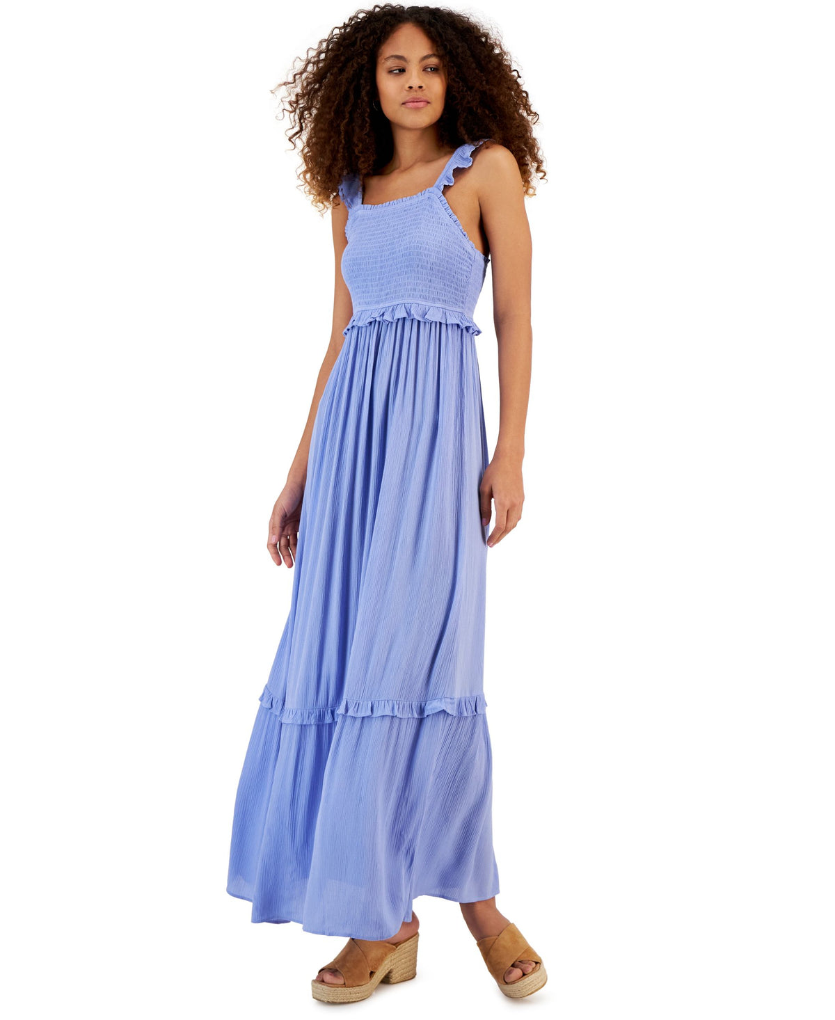 Juniors' Smocked Ruffle-Trim Sleeveless Maxi Dress