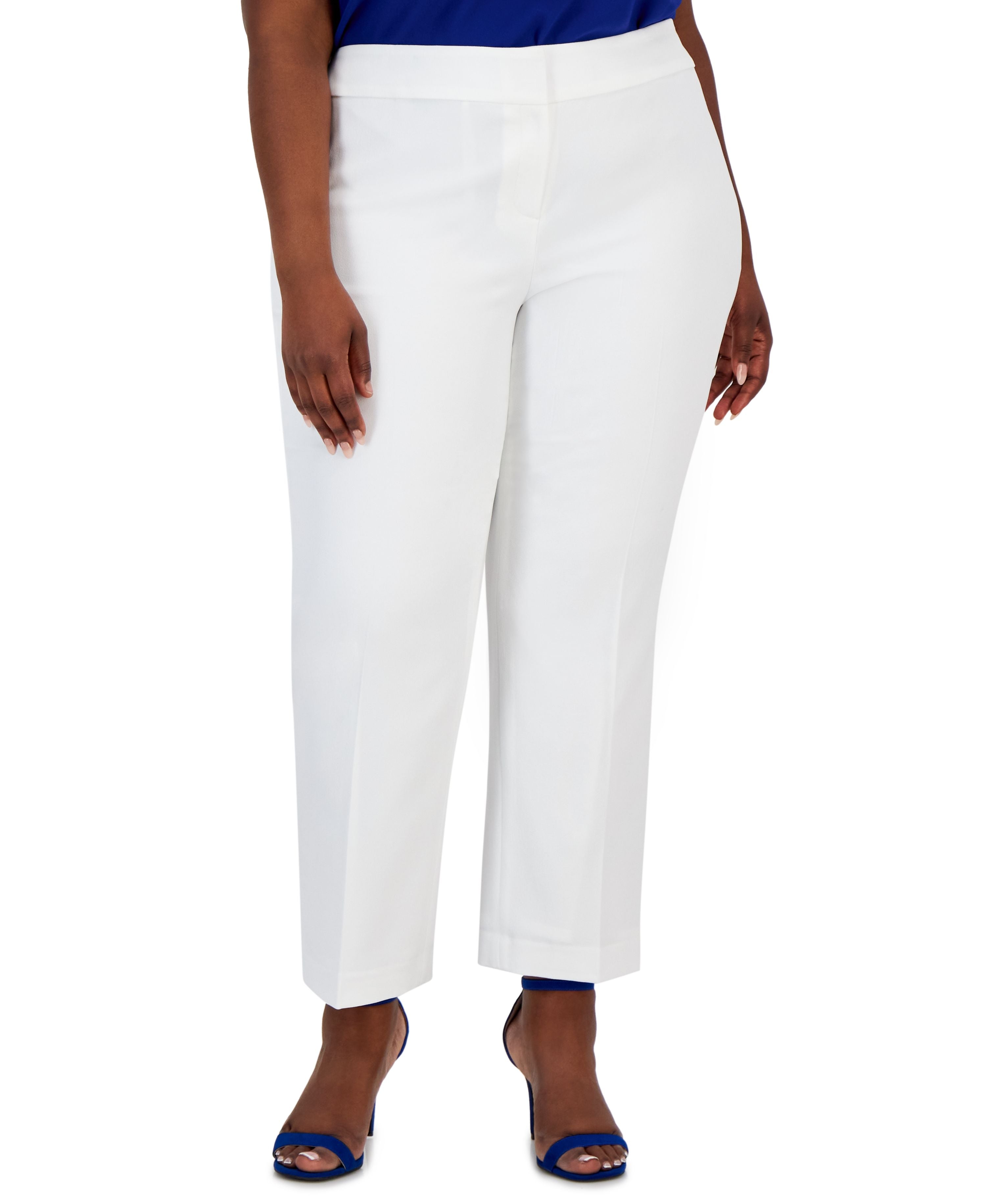 Plus Size Mid-Rise Straight-Leg Crepe Pants