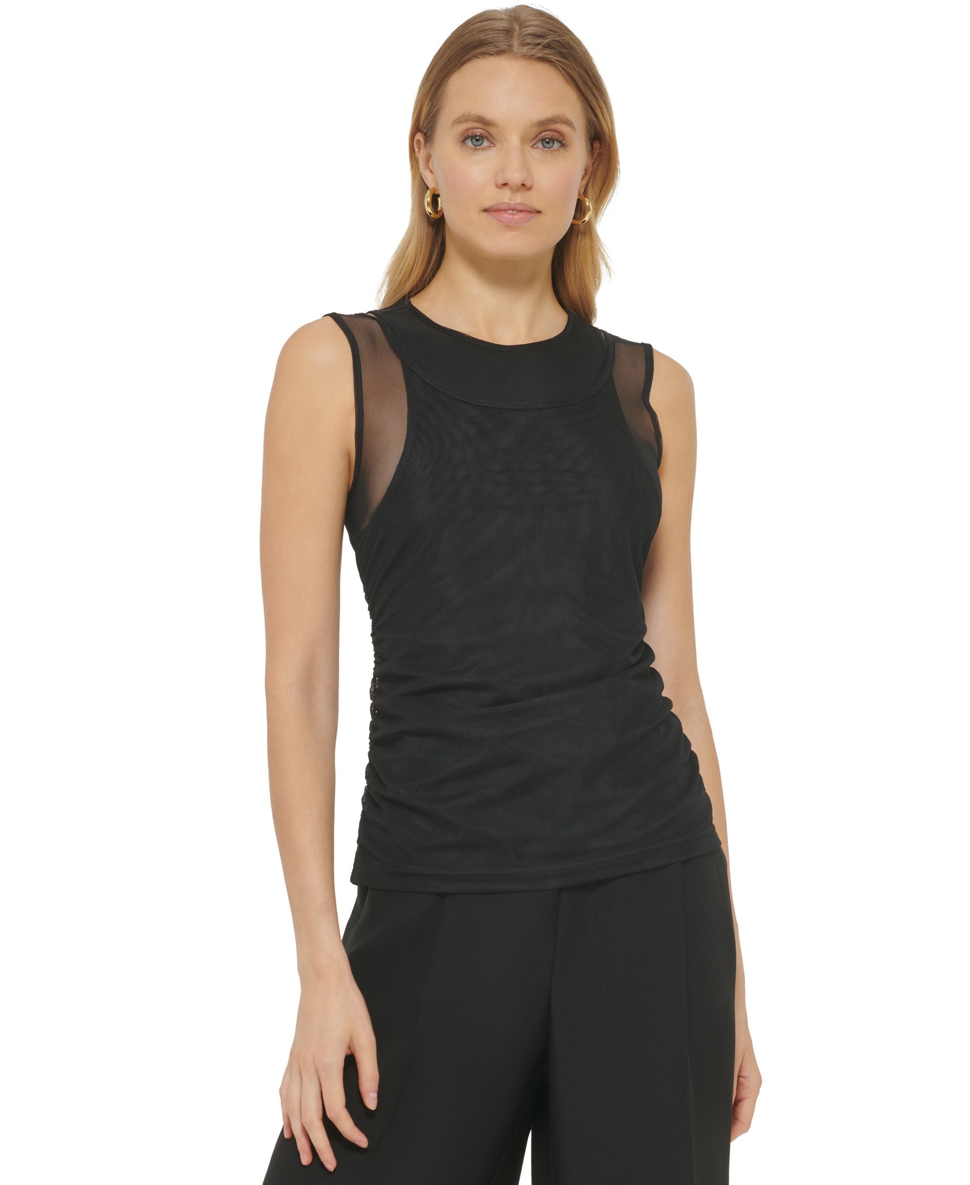 Women's Mesh-Detail Crewneck Sleeveless Tank Top