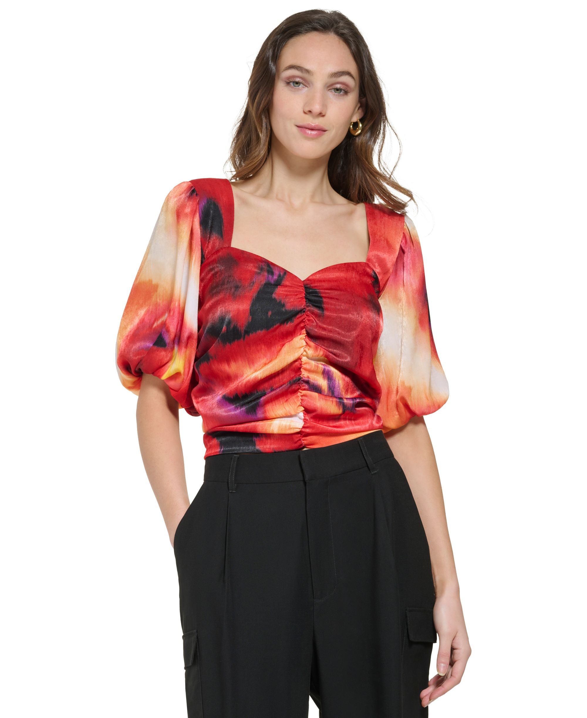 Women's Sweetheart-Neck Puff-Sleeve Blouse