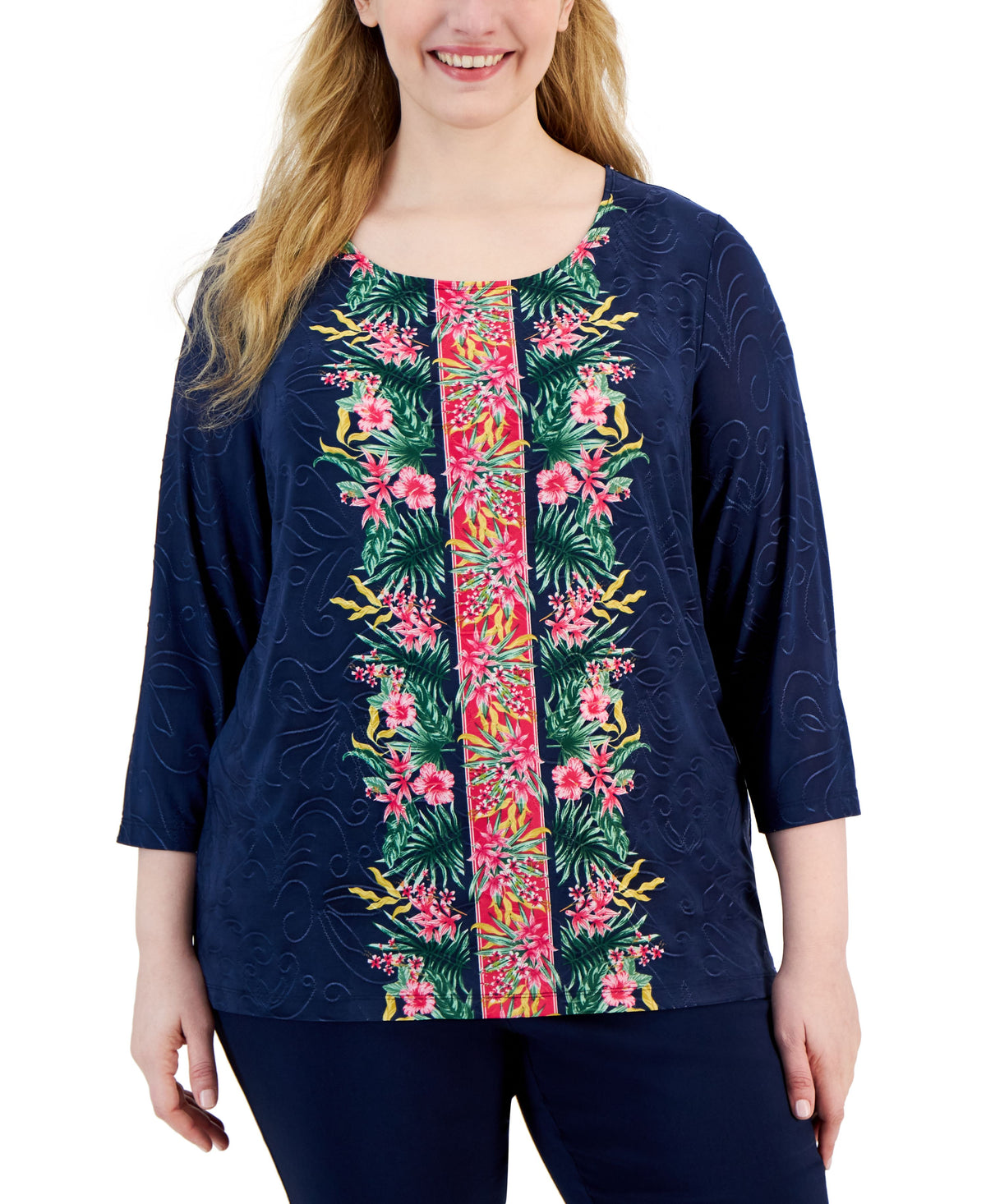 Plus Size Tropical Runway Jacquard Top