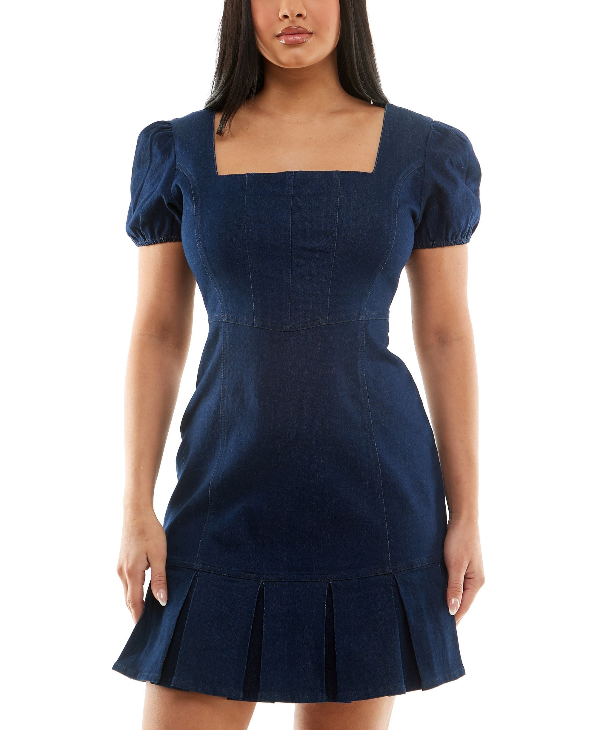 Juniors' Puff-Sleeve Denim Dress