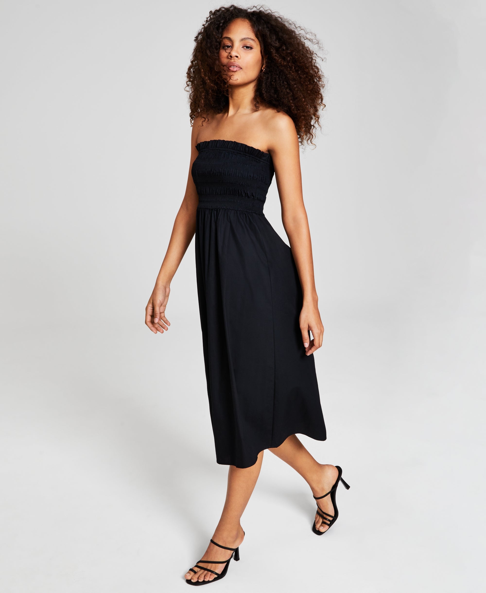 Women's Cotton Smocked Strapless Midi Dress