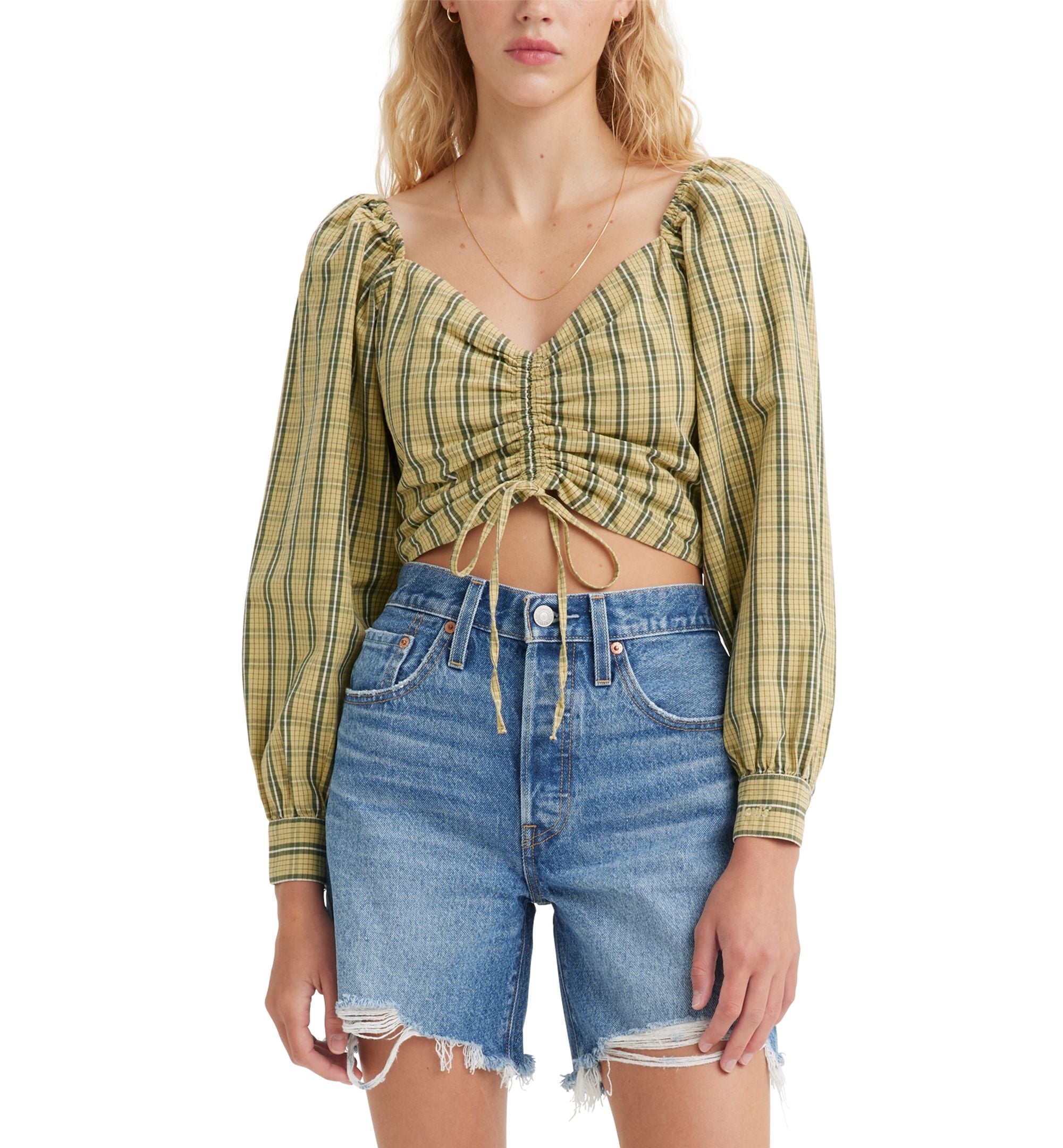 Women's Devin Cotton Drawstring-Front Long-Sleeve Top