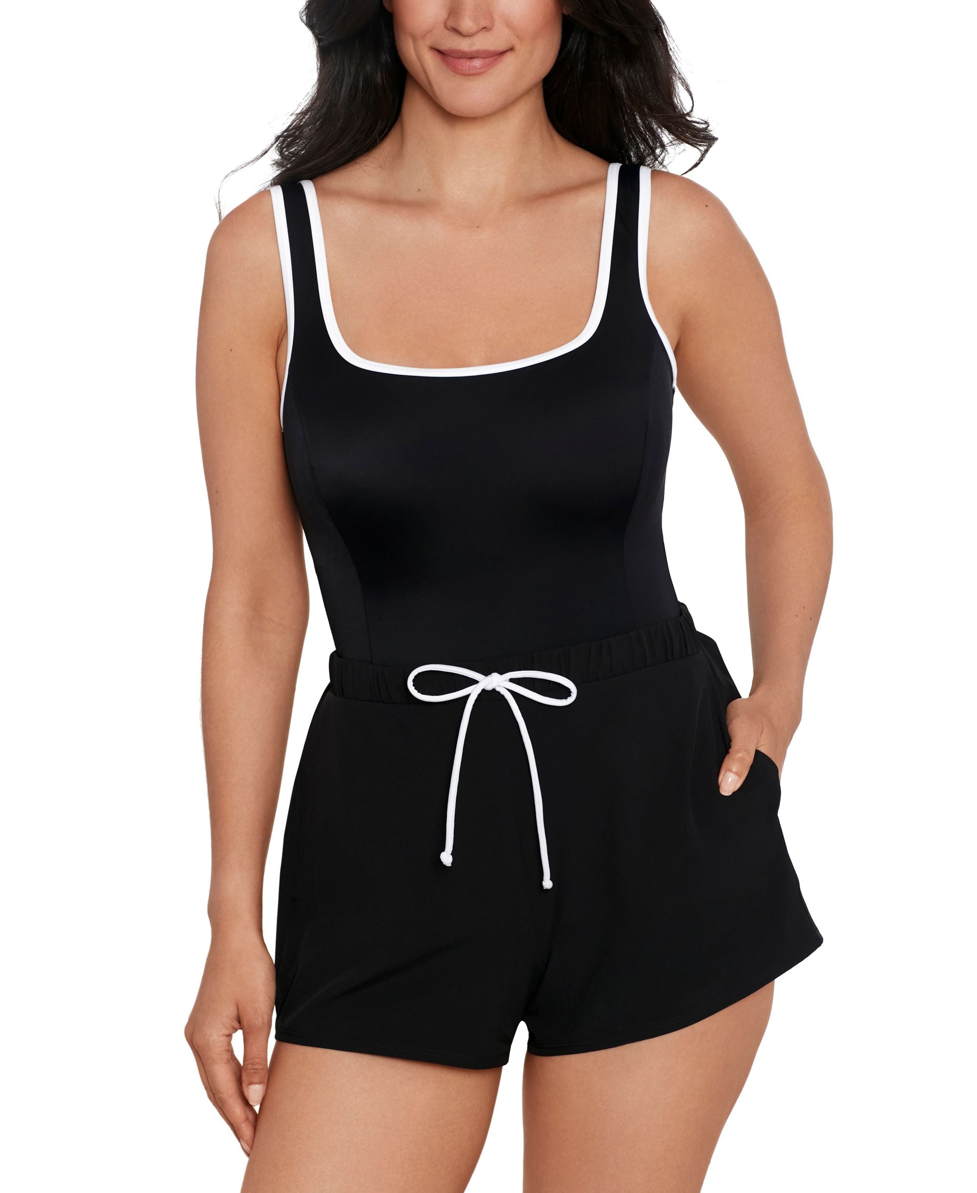 Shape Solver Sport for Women's Colorblocked Romper One-Piece Swimsuit