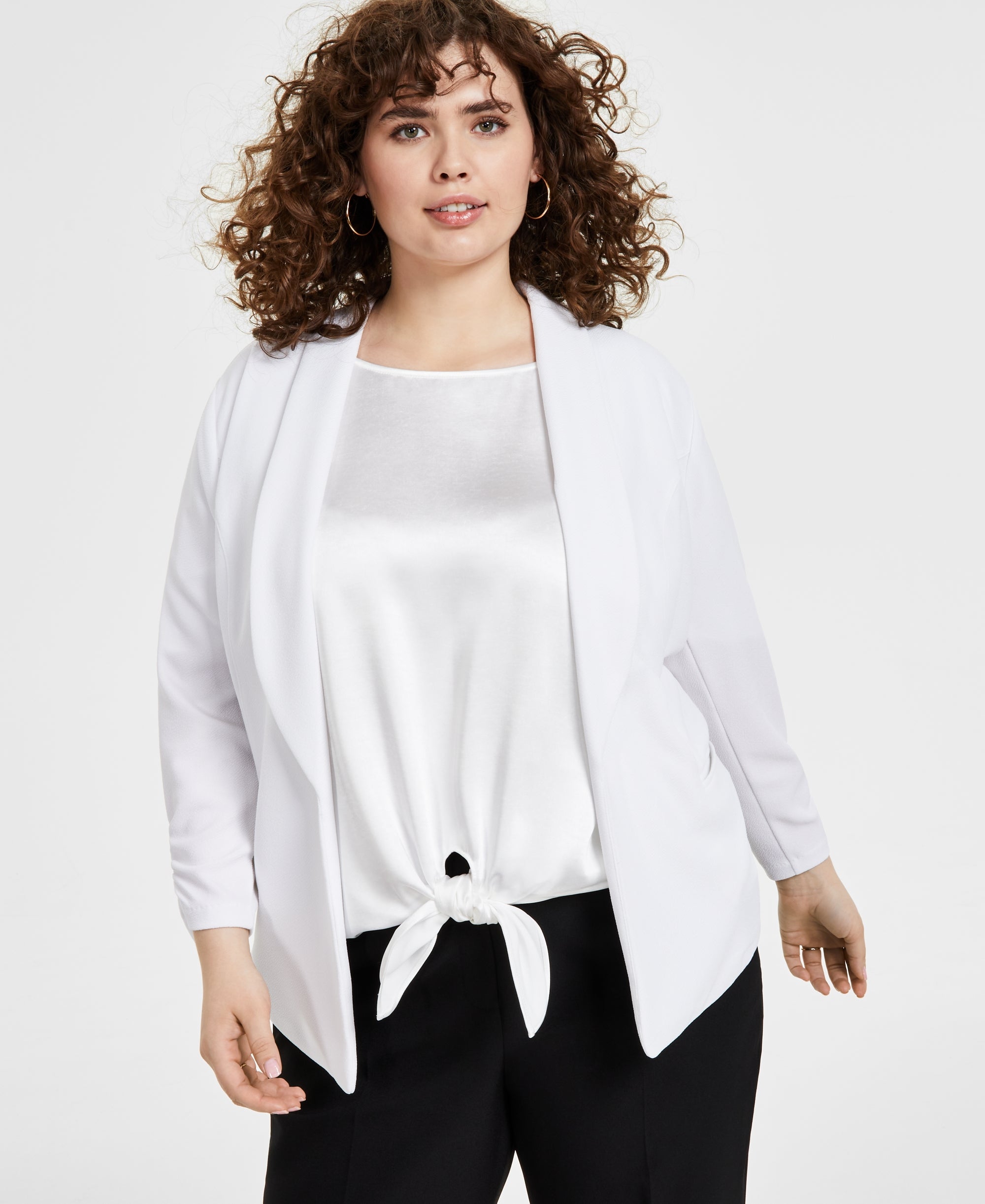 Trendy Plus Size Knit Drape-Front Blazer