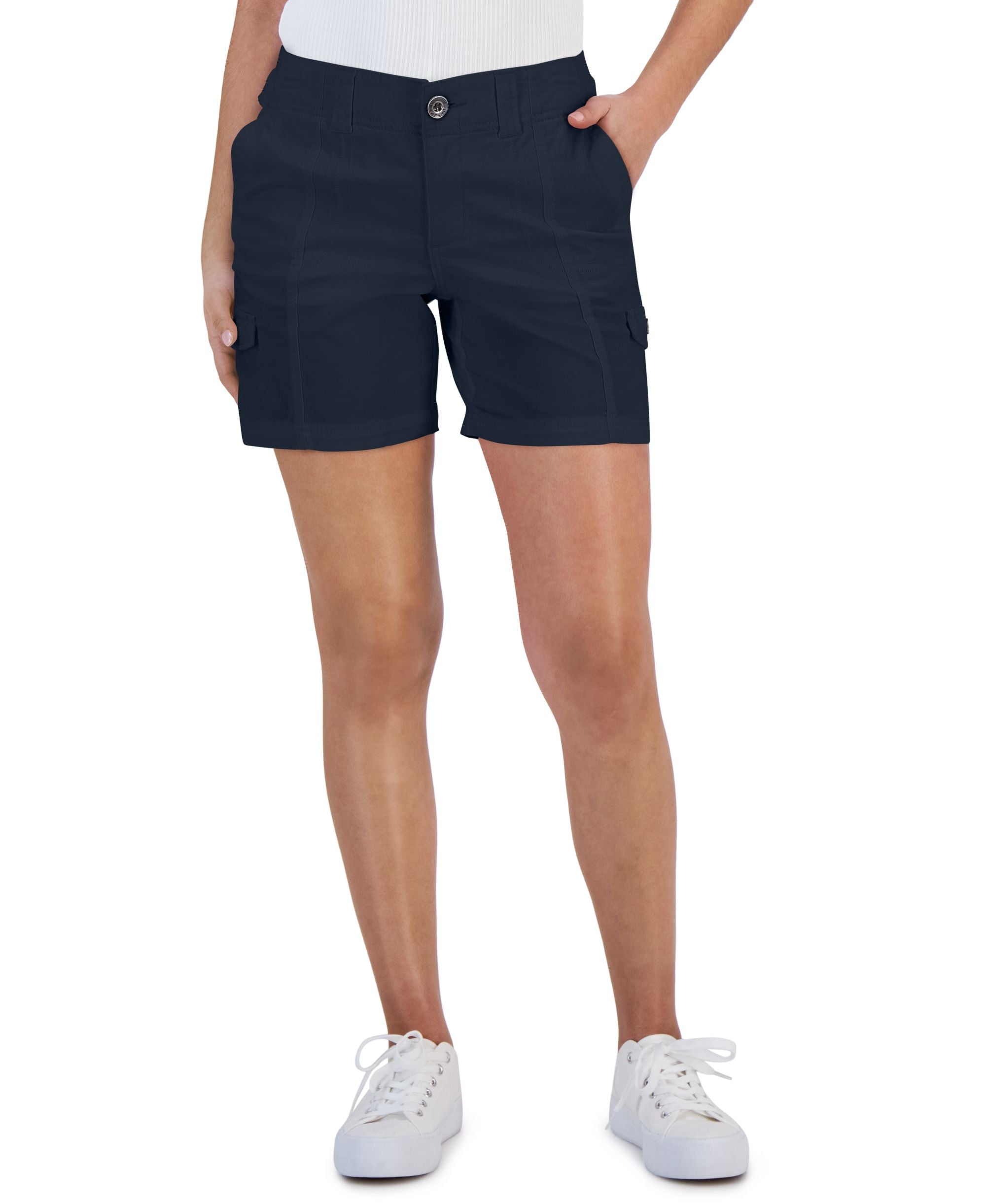 Petite Mid Rise Zig Zag Stitch Cargo Shorts