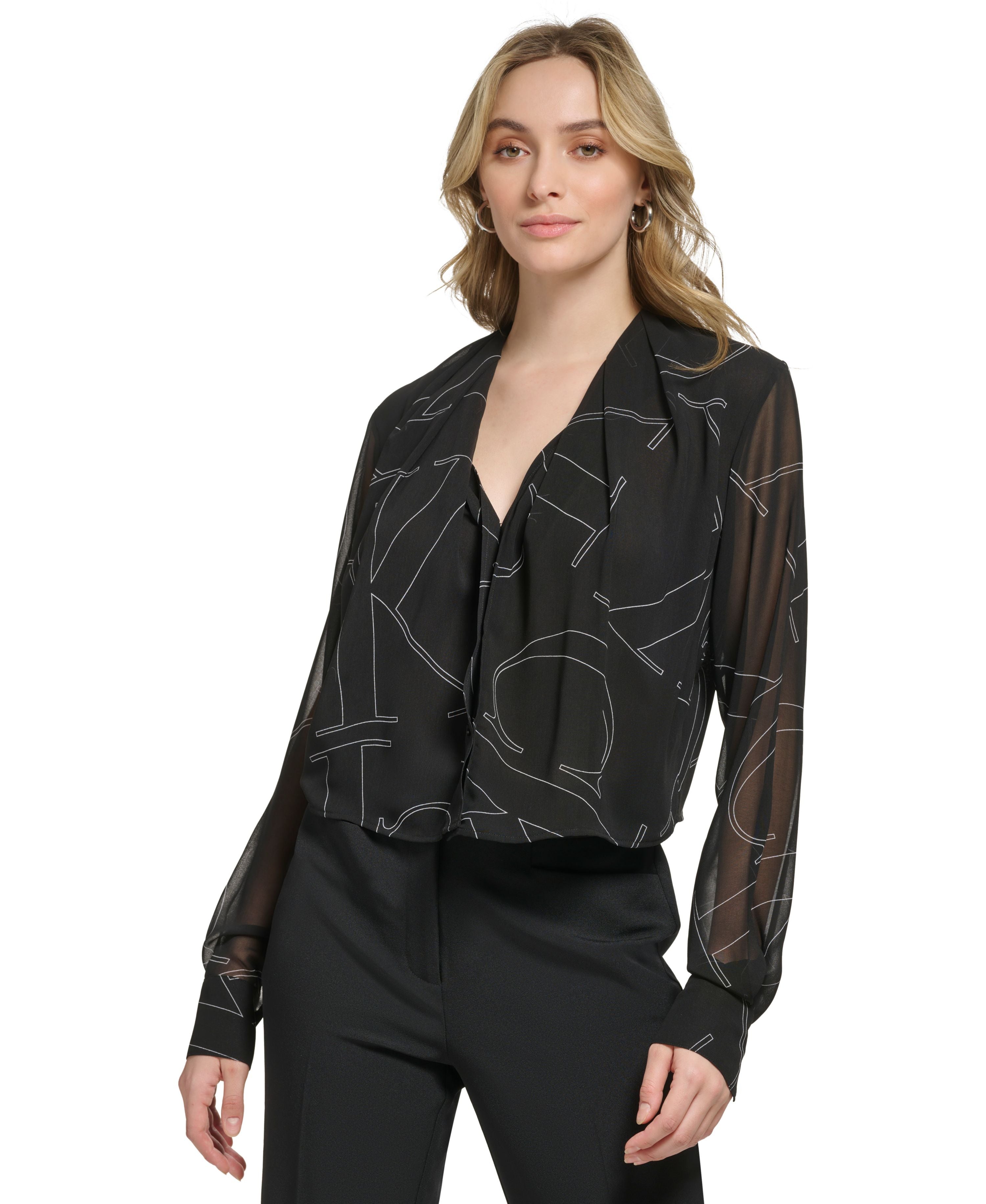 Women's Long-Sleeve V-Neck Logo Blouse