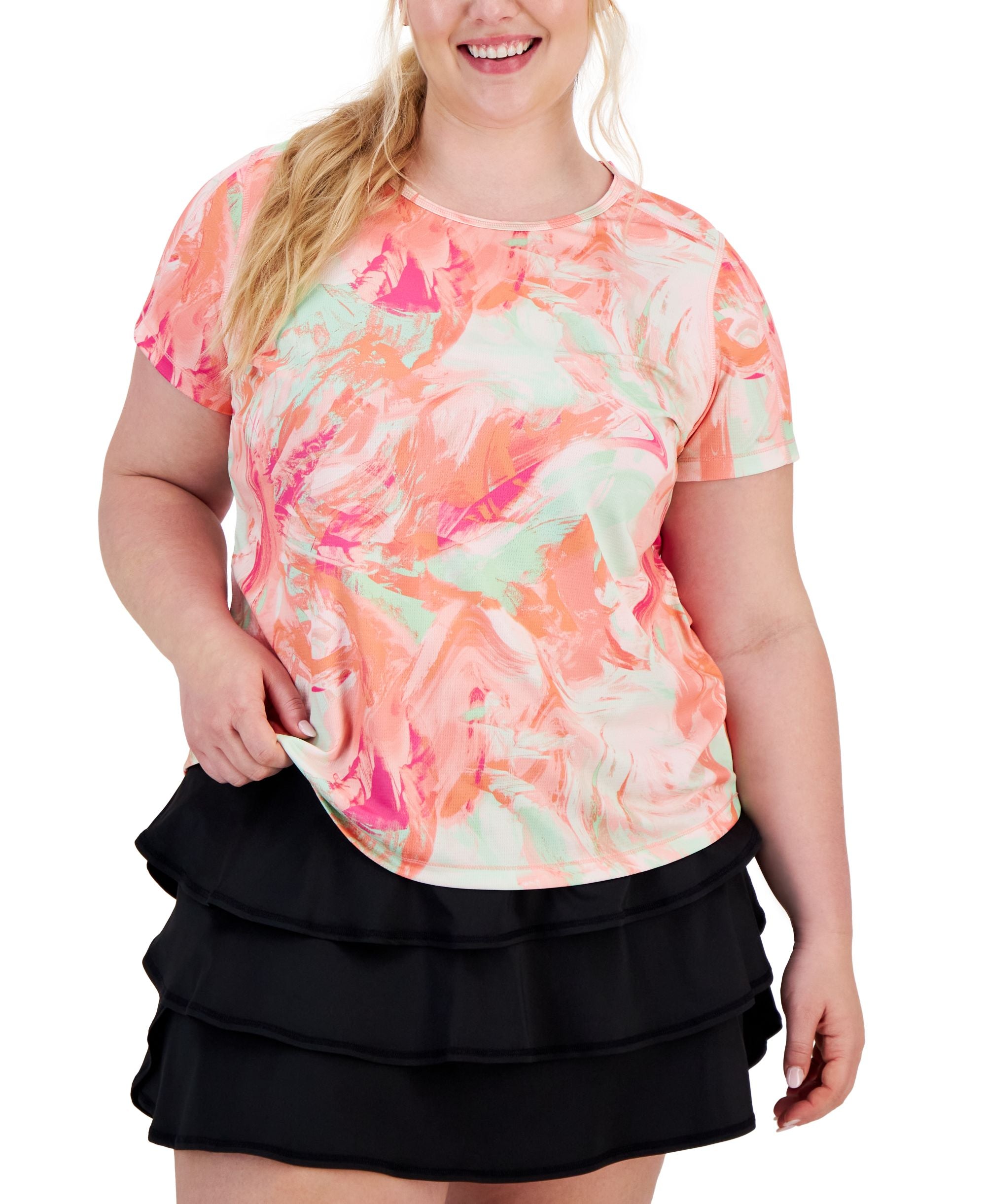 Plus Size Scratched Paint Mesh Knit Active Top