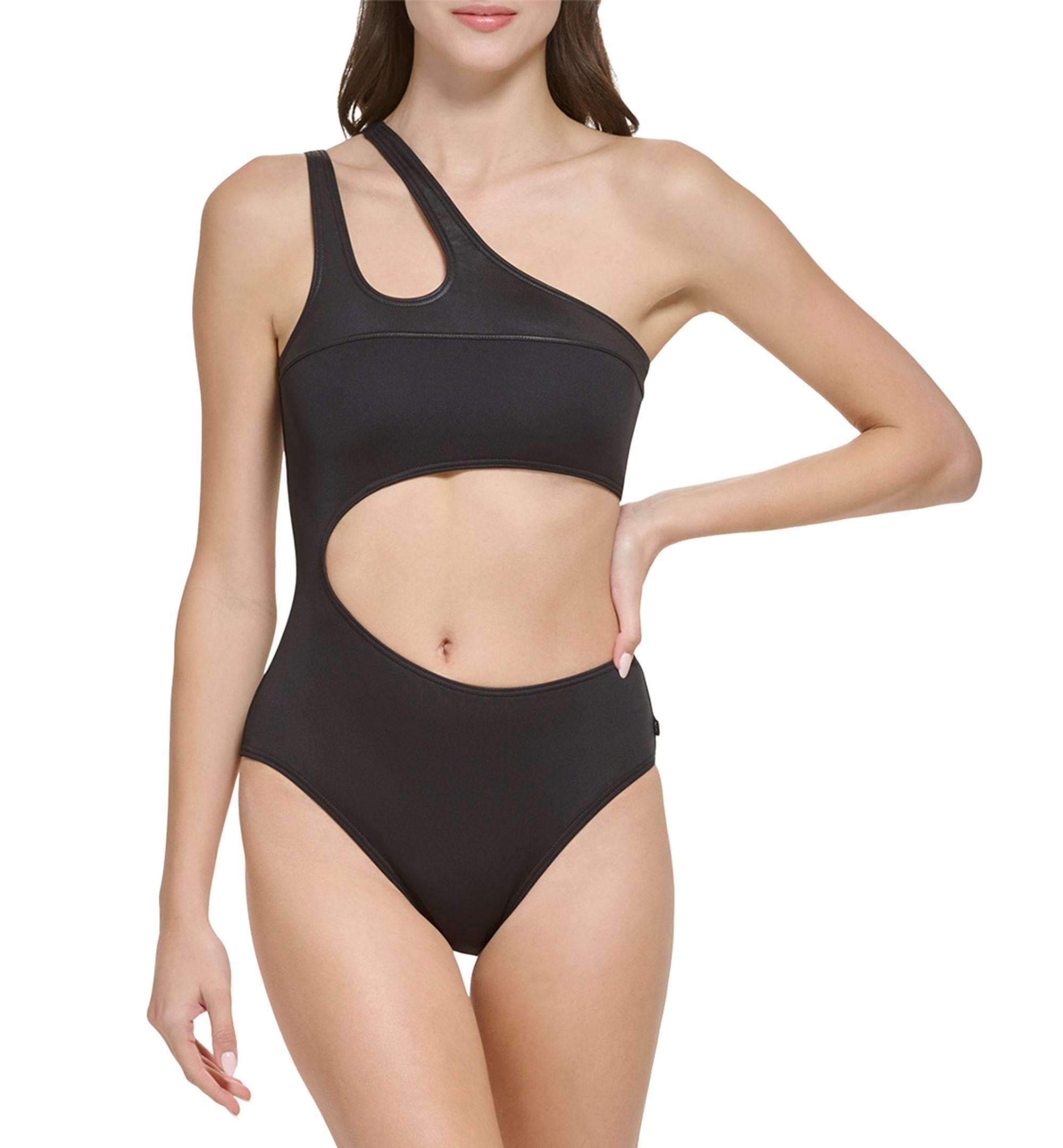Women's Solid One-Shoulder Cutout One-Piece Swimsuit